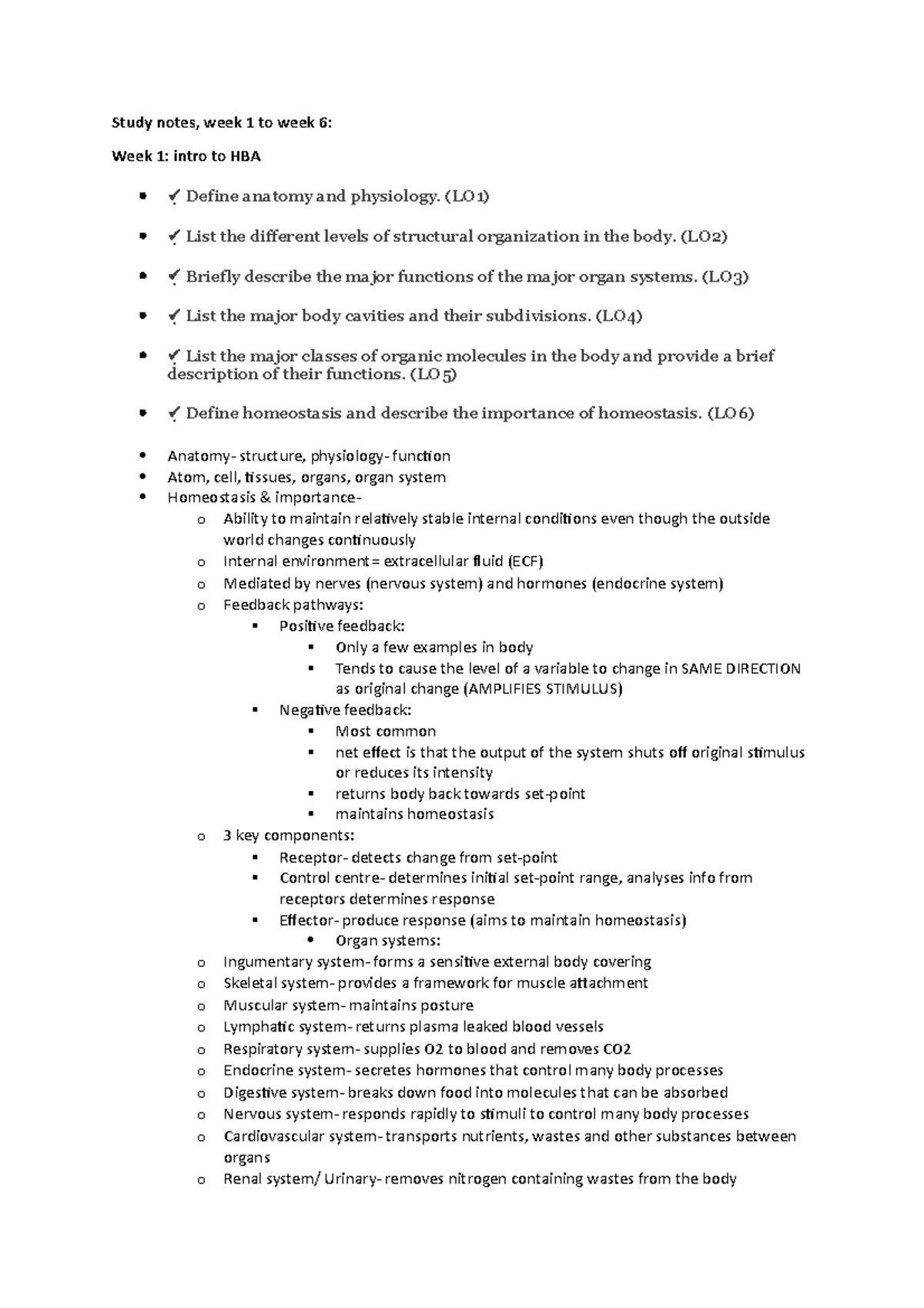 Study notes Week 1-6 - Study notes, week 1 to week 6: Week 1: intro to ...