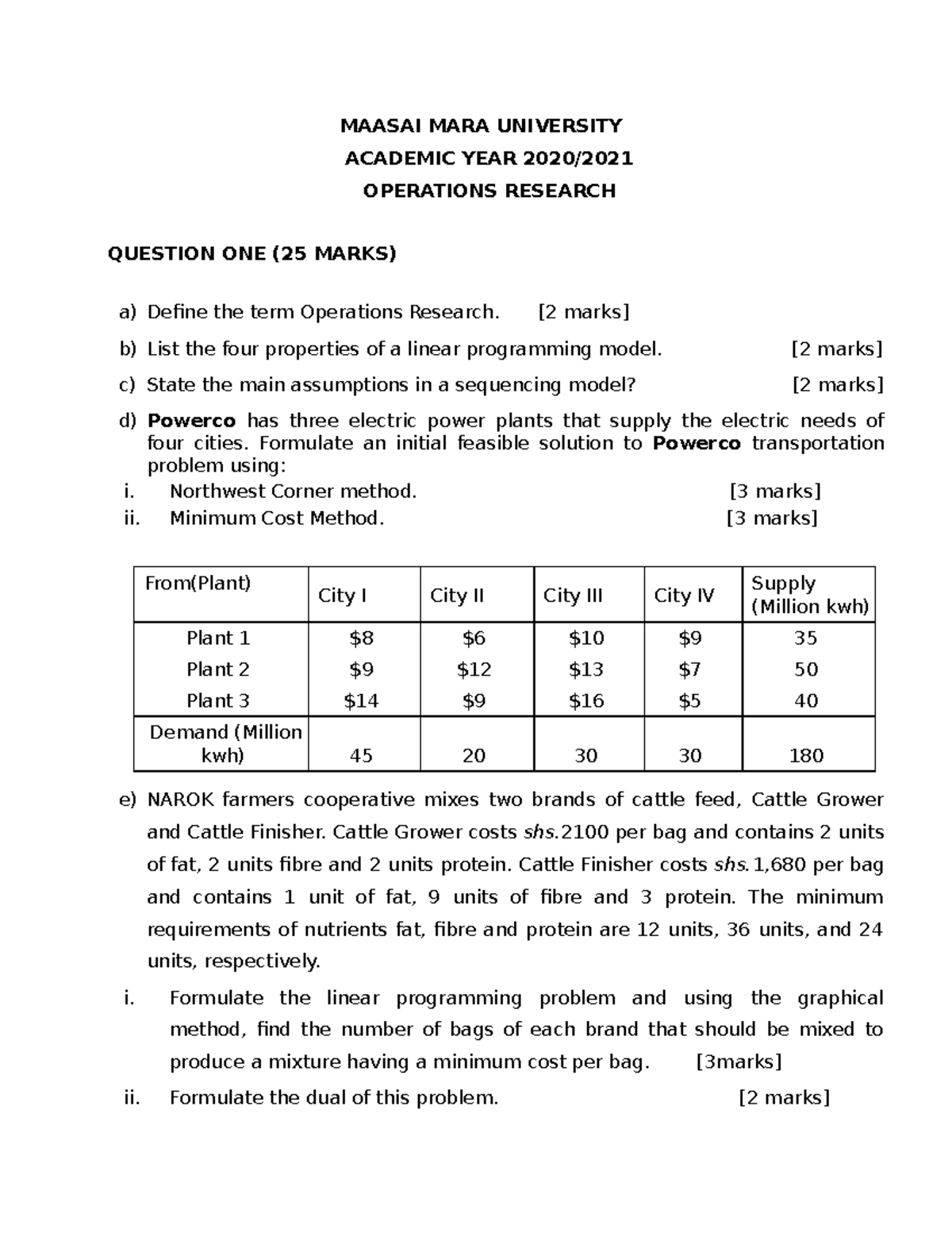 operation research question paper lpu