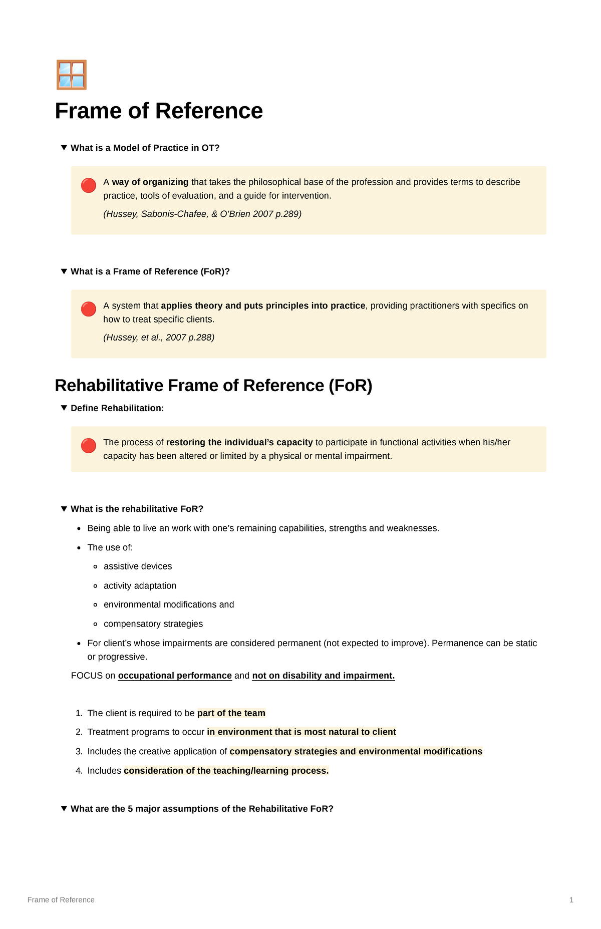 Frame of Reference - 🪟 Frame of Reference What is a Model of Practice ...