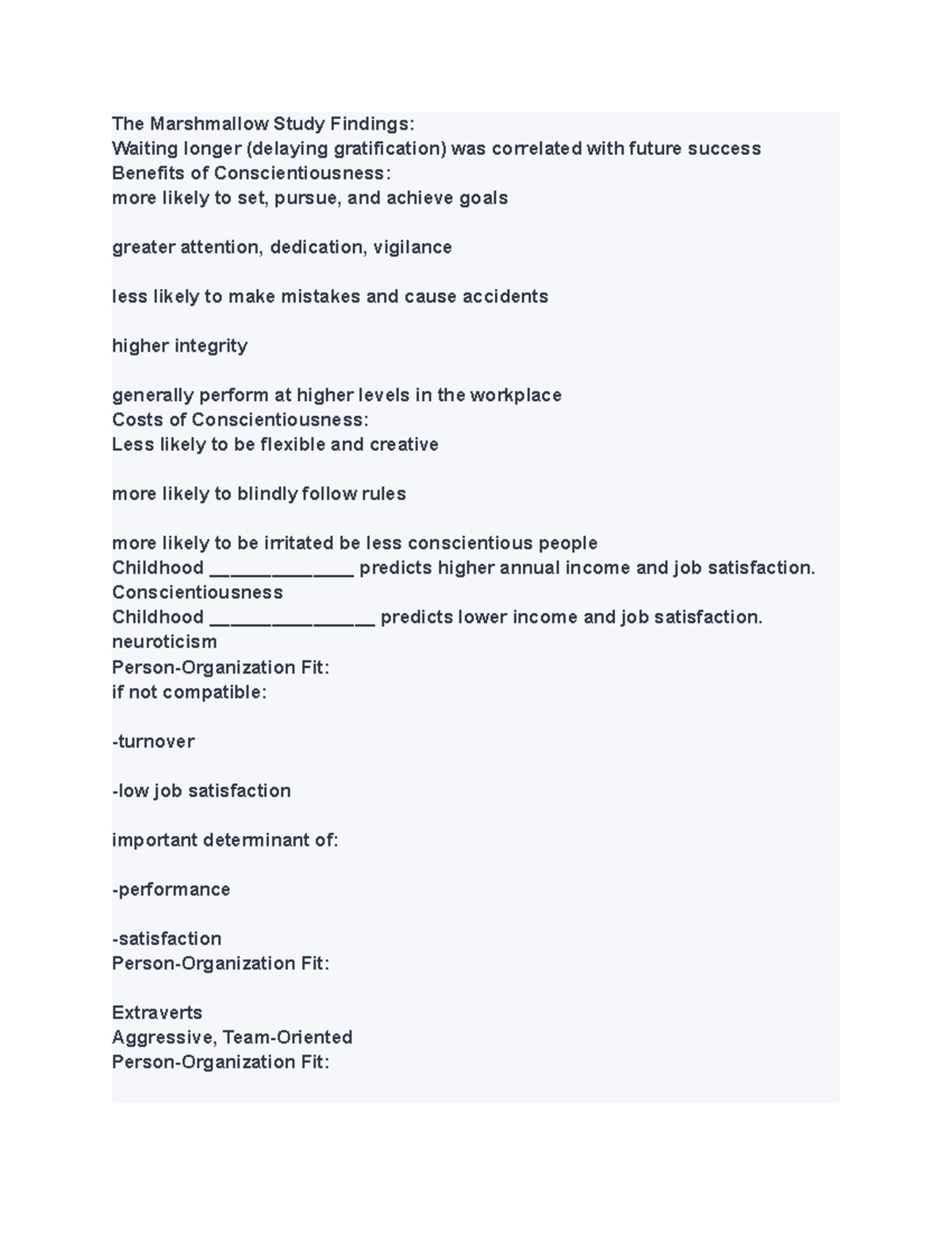 Busi 405 (34) lecture notes The Marshmallow Study Findings Waiting
