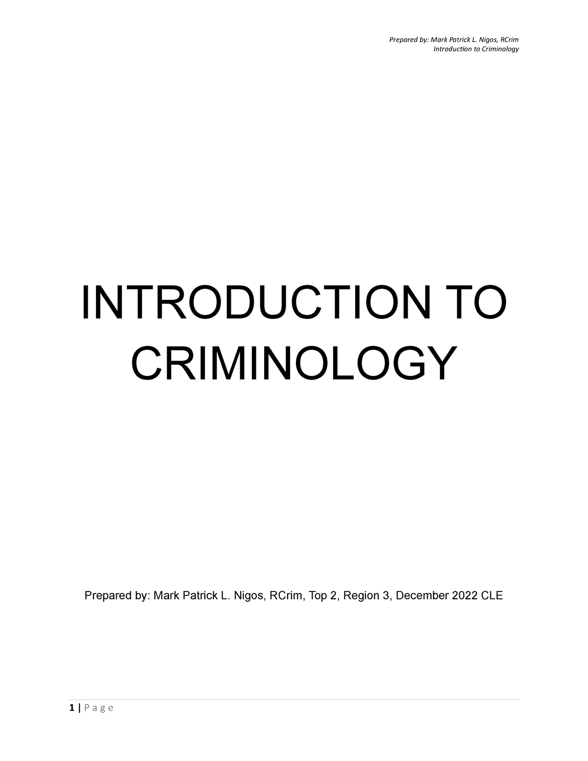 CRIM 1- Introduction To Criminology - Introduction To Criminology ...