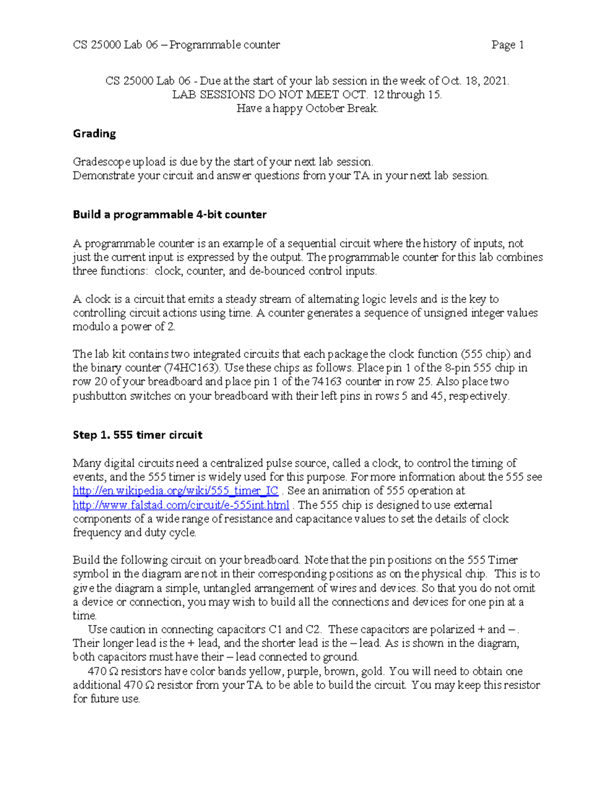 Lab 06 – Instructions v2for CS 250 in 2021 - CS 25000 Lab 06 - Due at ...