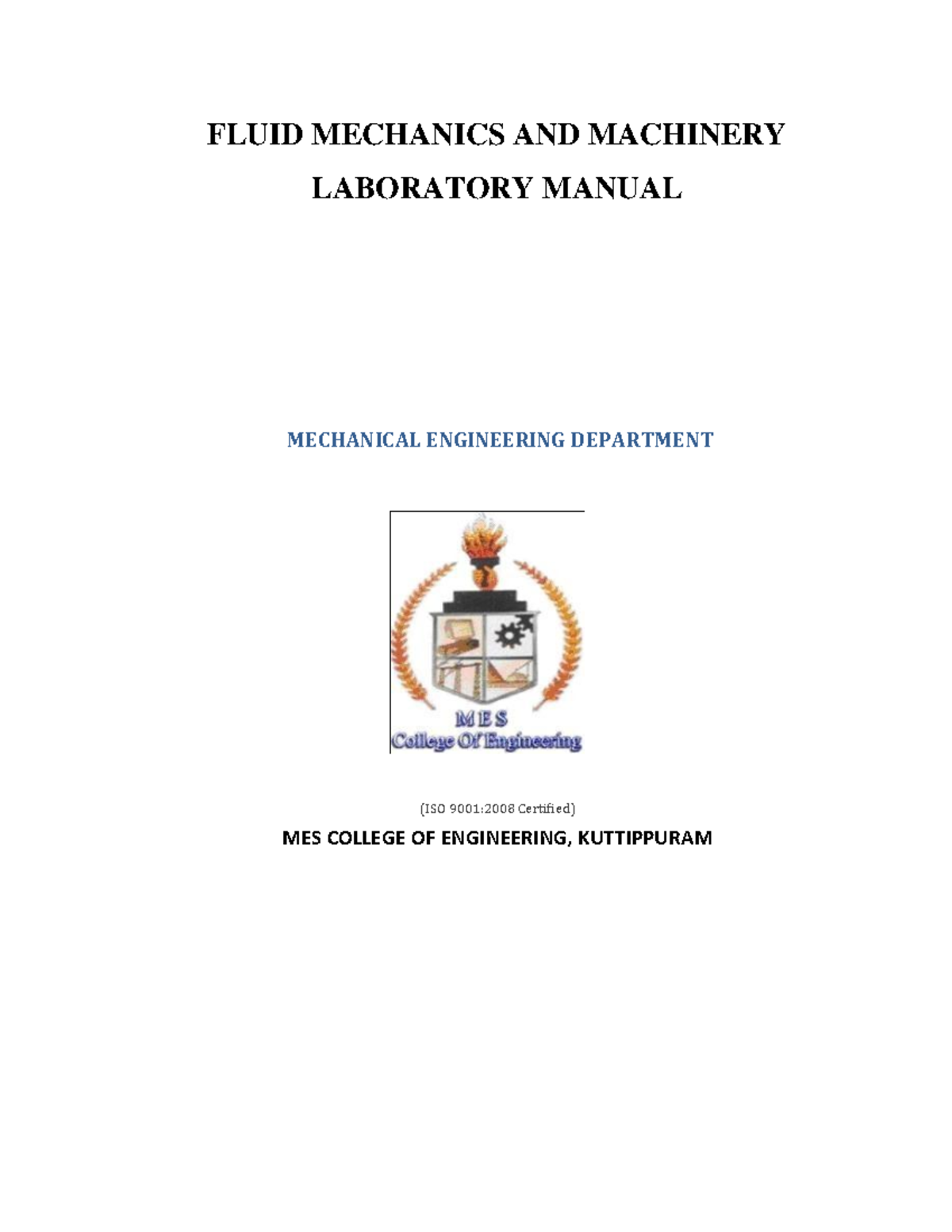 Fluid Mechanics and Machinery Lab - FLUID MECHANICS AND MACHINERY ...