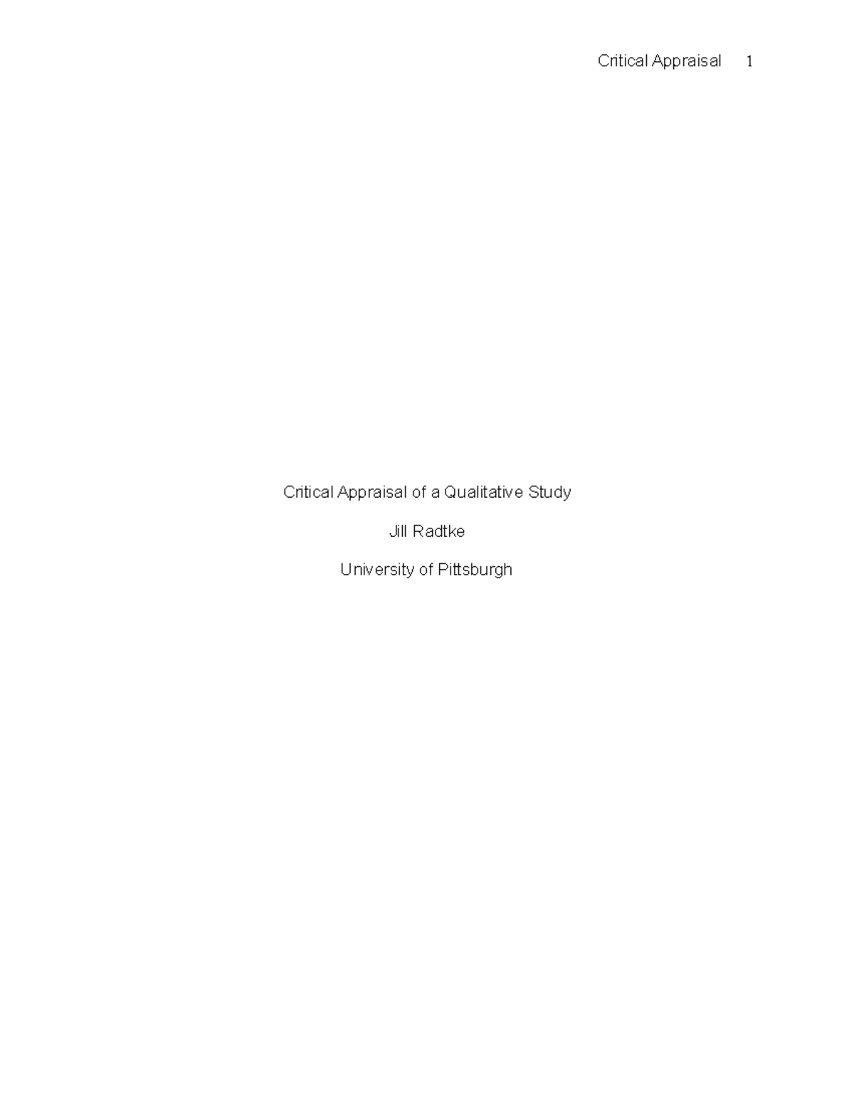 Critical appraisal - NURS 5020 - Tenn State - Studocu