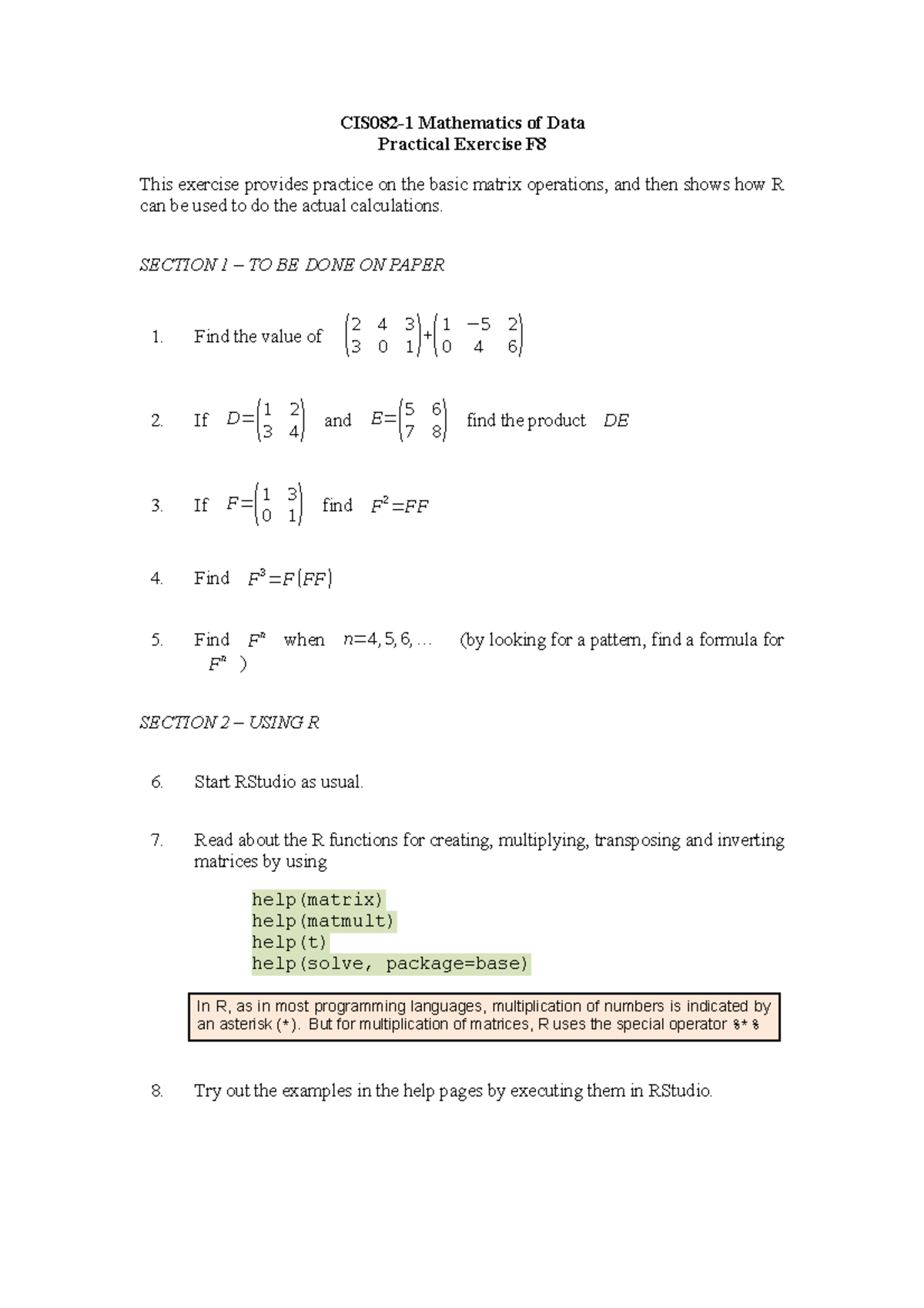 CIS082-1 Practical F8 - CIS082-1 Mathematics of Data Practical Exercise ...