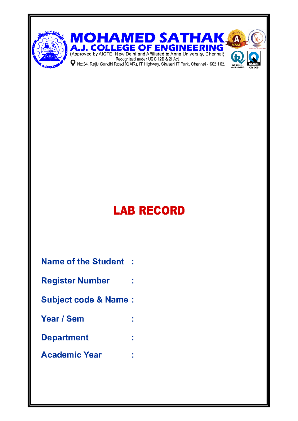 DMF Final - Just - LAB RECORD Name of the Student : : : Register Number ...