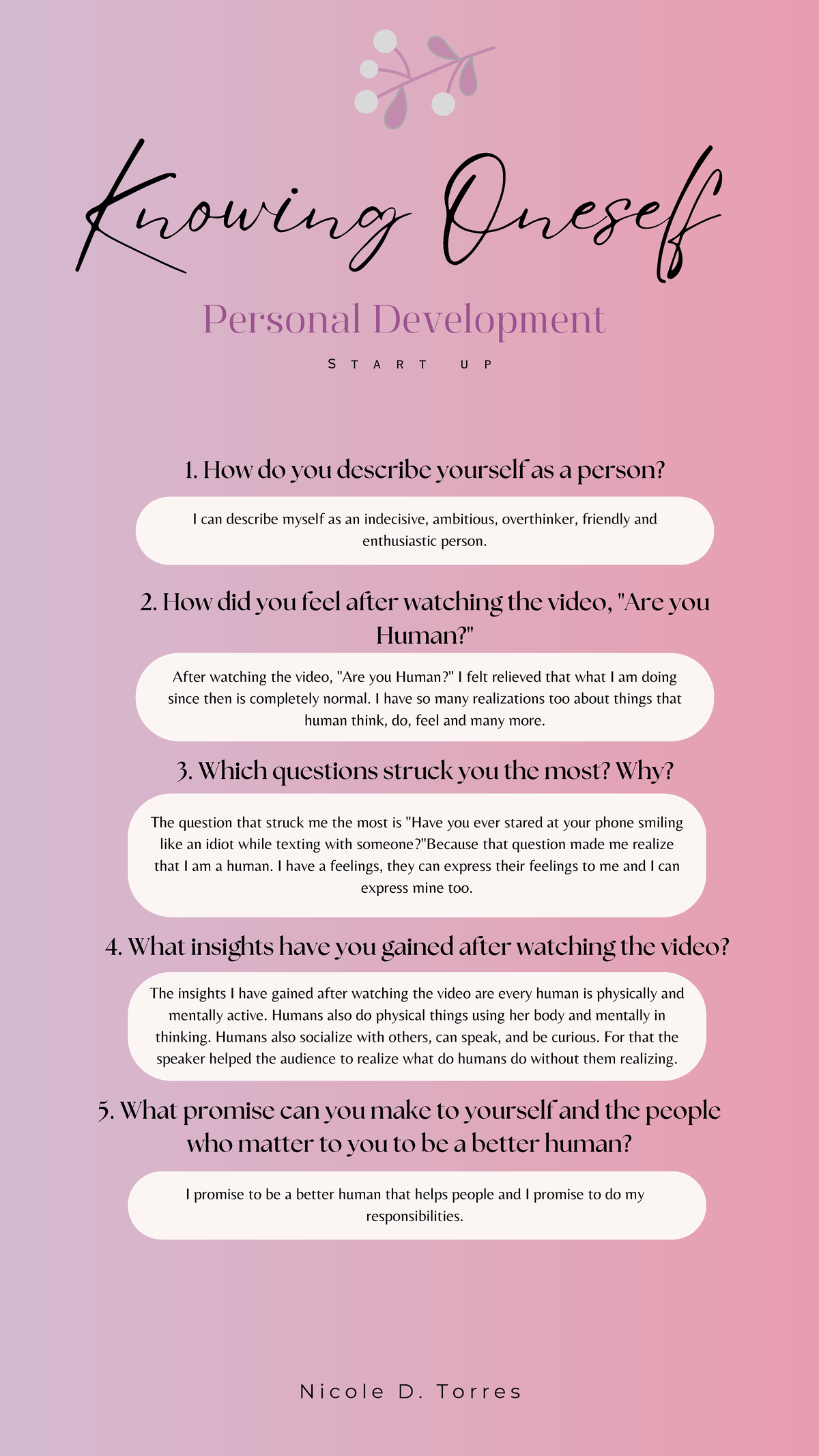 Personal Development - Knowing Oneself Personal Development N i c o l e ...