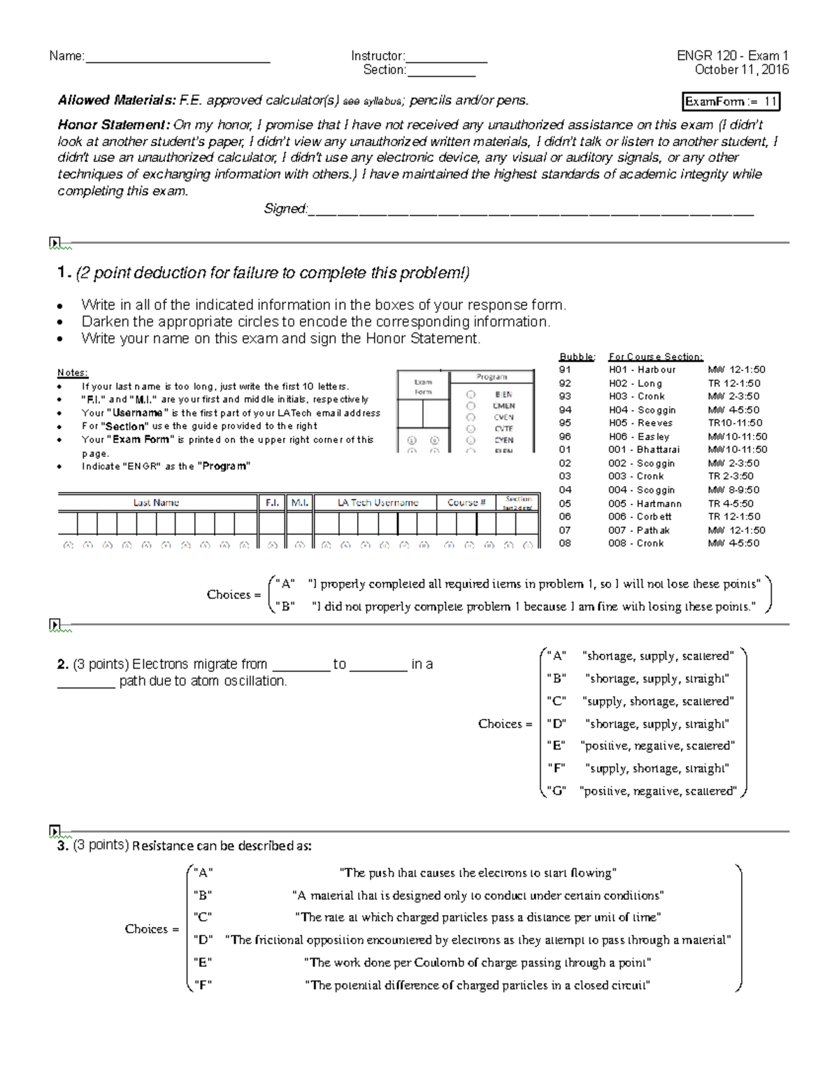10 exam1 2017 - Practice exam ENGT 121 De Leo - Name ...