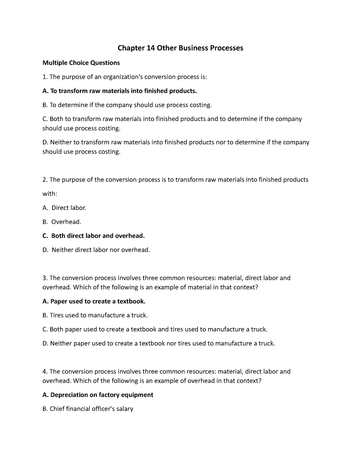 Chapter 14 Other Business Processes Test Bank - Chapter 14 Other ...