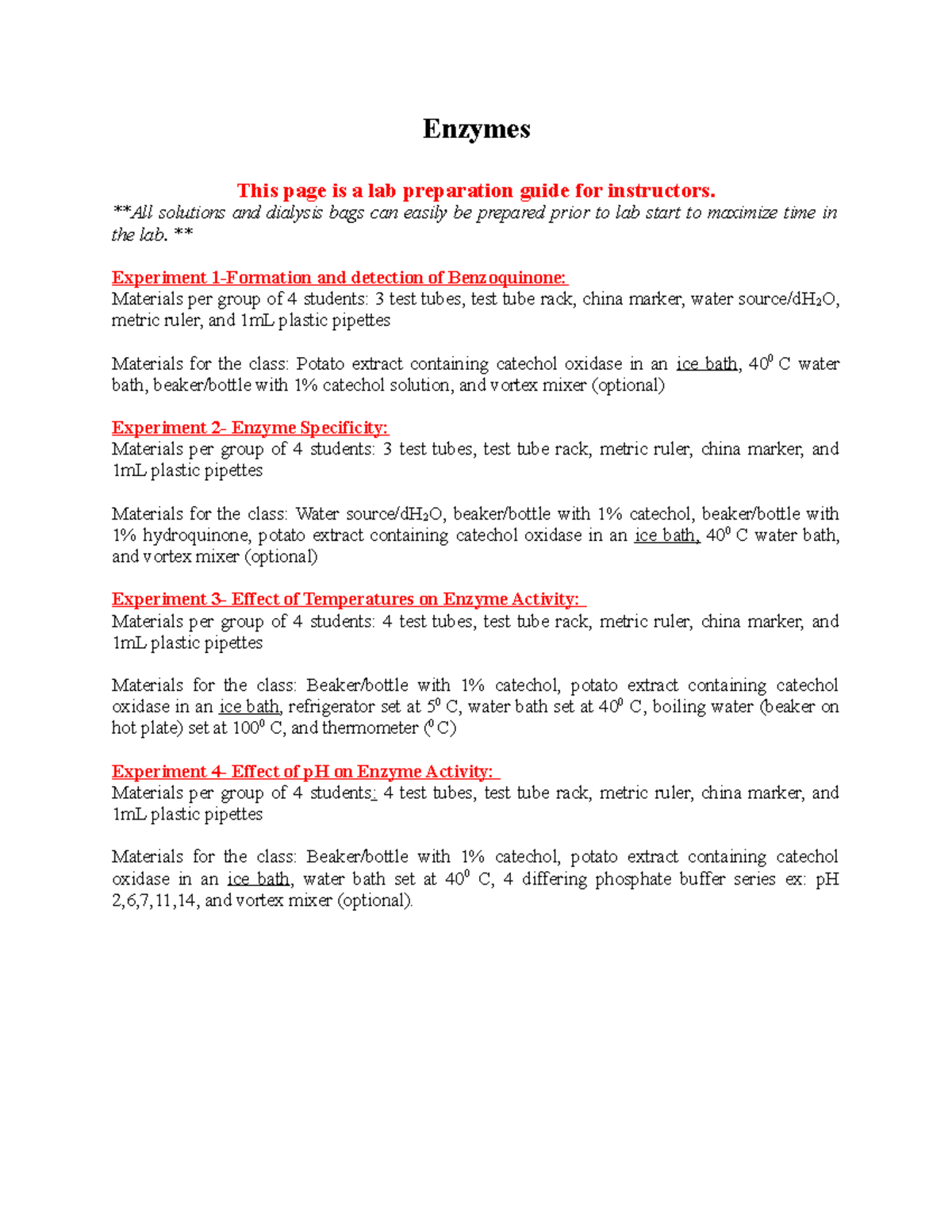 (Modified) Enzyme Labs - Enzymes This page is a lab preparation guide ...