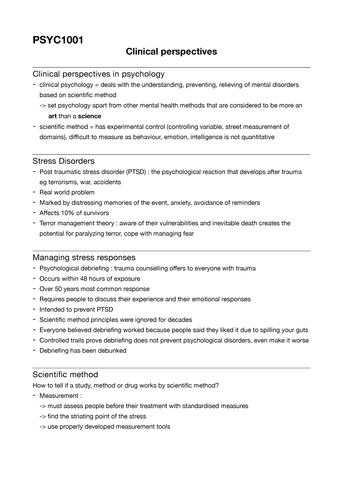 PSYC1001 EXAM - PSYC Clinical Perspectives Clinical Perspectives In ...