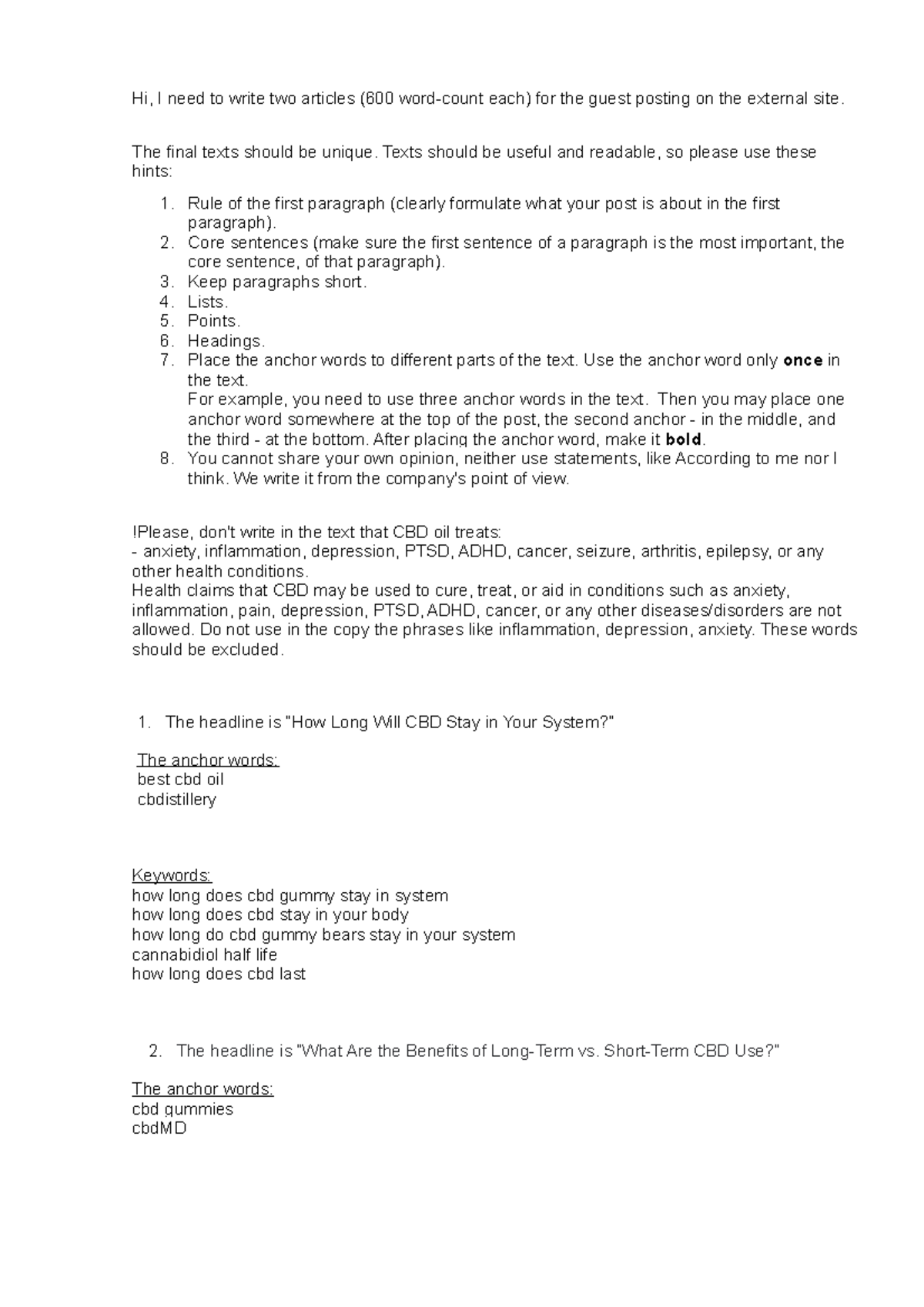 Text Requirements for 2 Texts - How long will CBD stay in your system ...