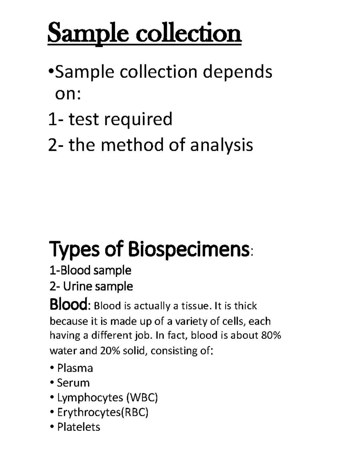Sample collection - General Physiology - Sample collection • Sample ...