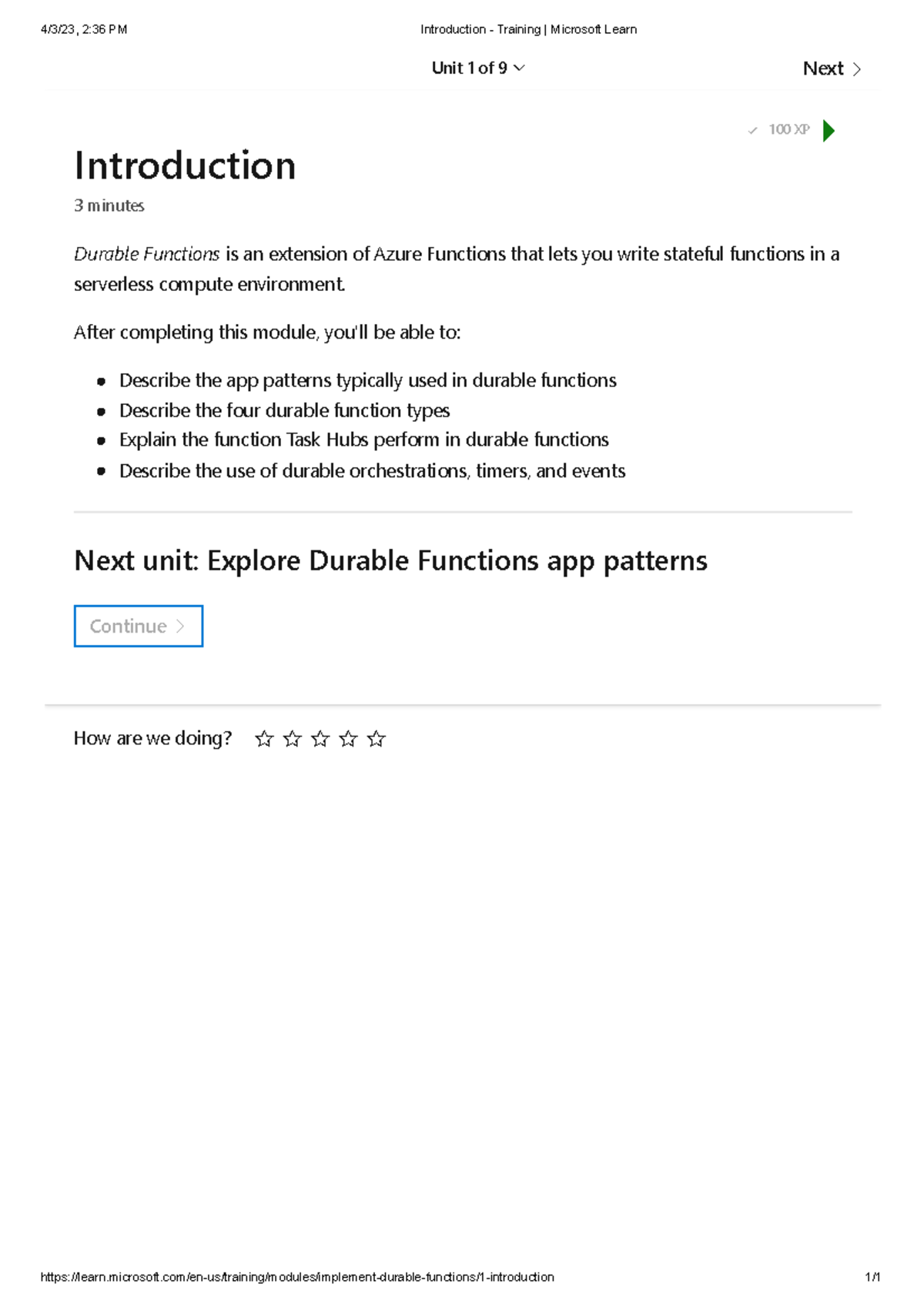3 - Implement Durable Functions - 4/3/23, 2:36 PM Introduction ...