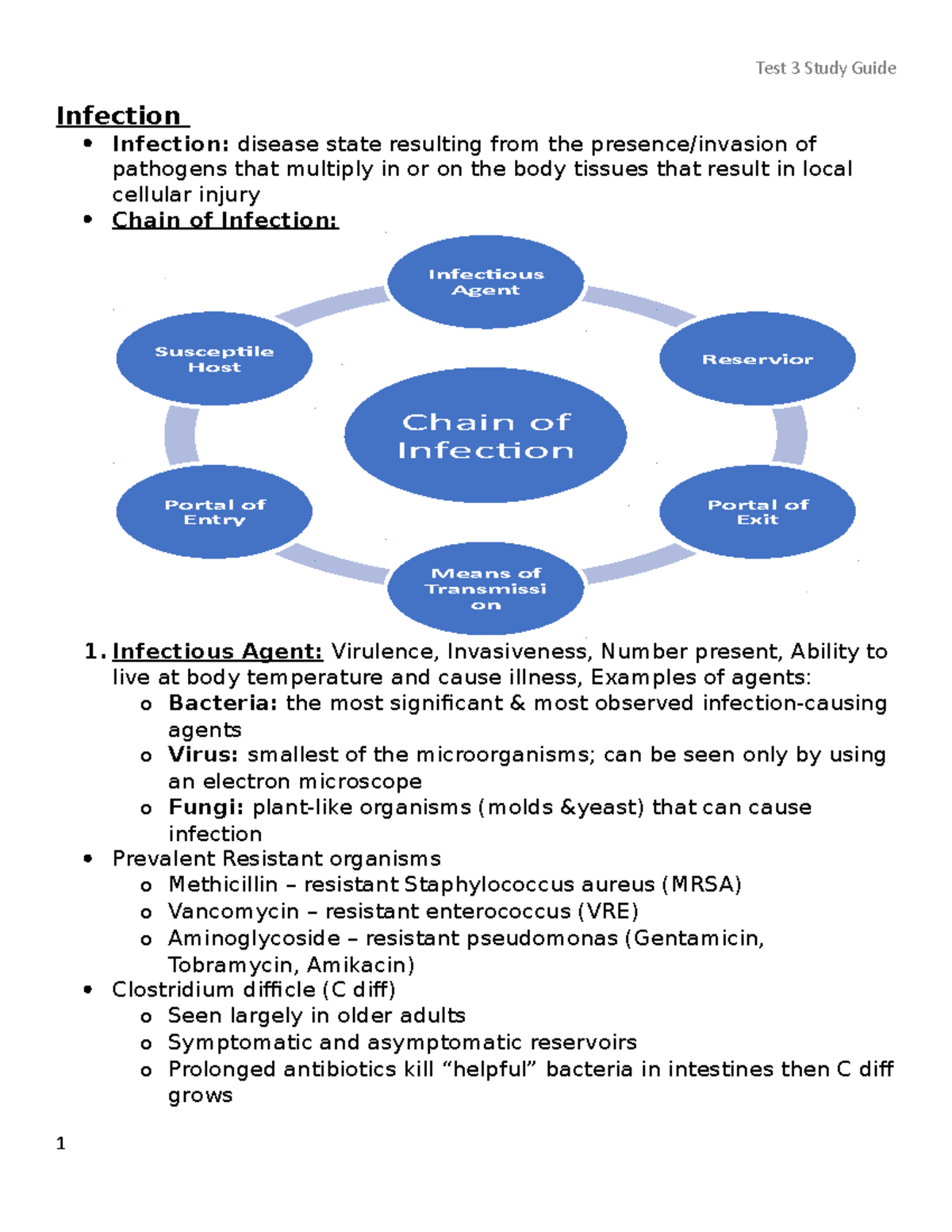 Updated Study Guide TEST 3 - Infection Infection: Disease State ...