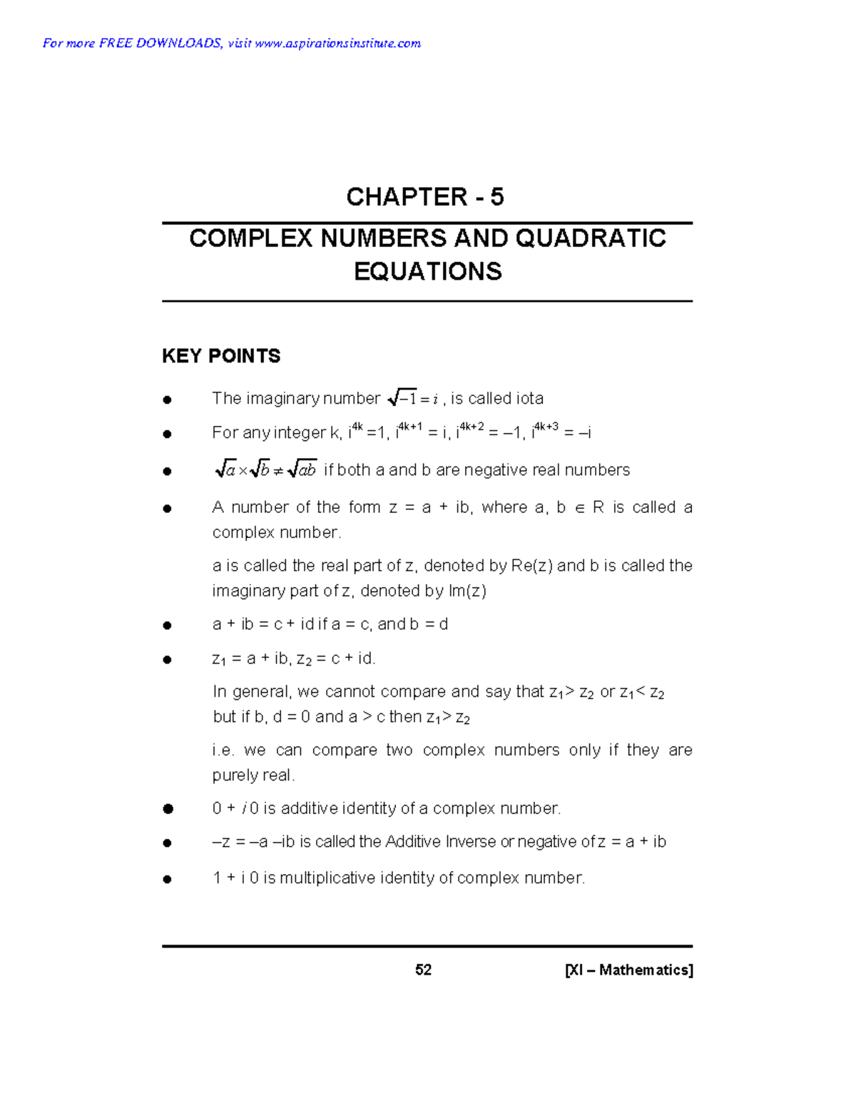 11 Maths Complex Numbers and Quadratic Equations Notes Assignments ...