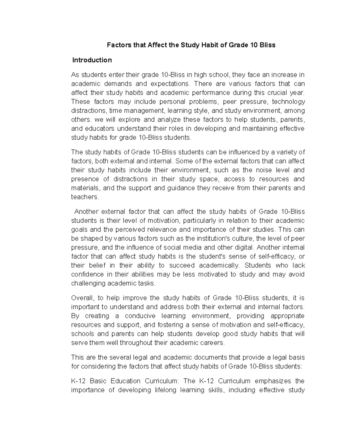 Bliss Factors of Study Habits 2023 Research - Factors that Affect the ...