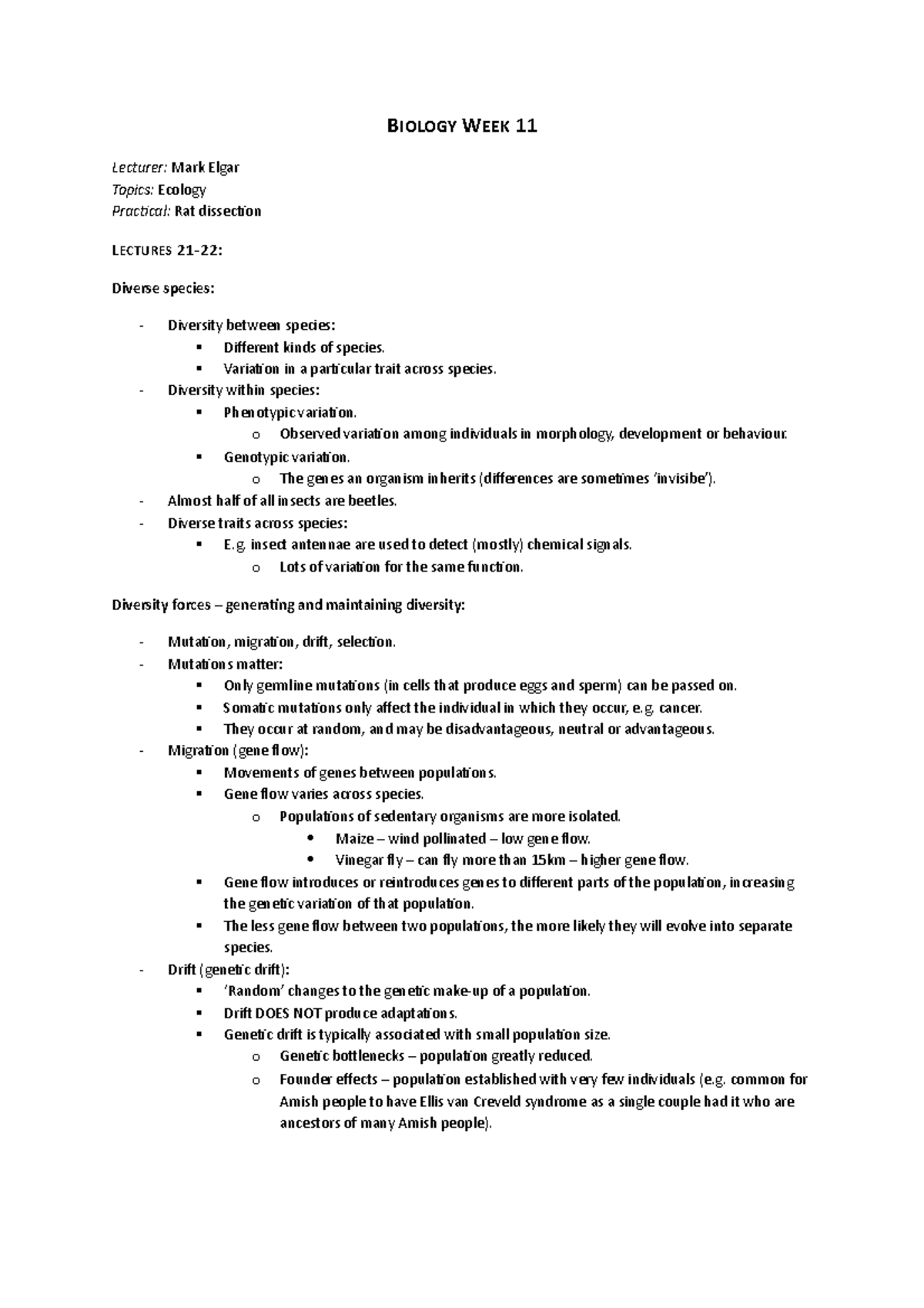 Biology-Week-11 - BIOLOGY WEEK 11 Lecturer: Mark Elgar Topics: Ecology ...