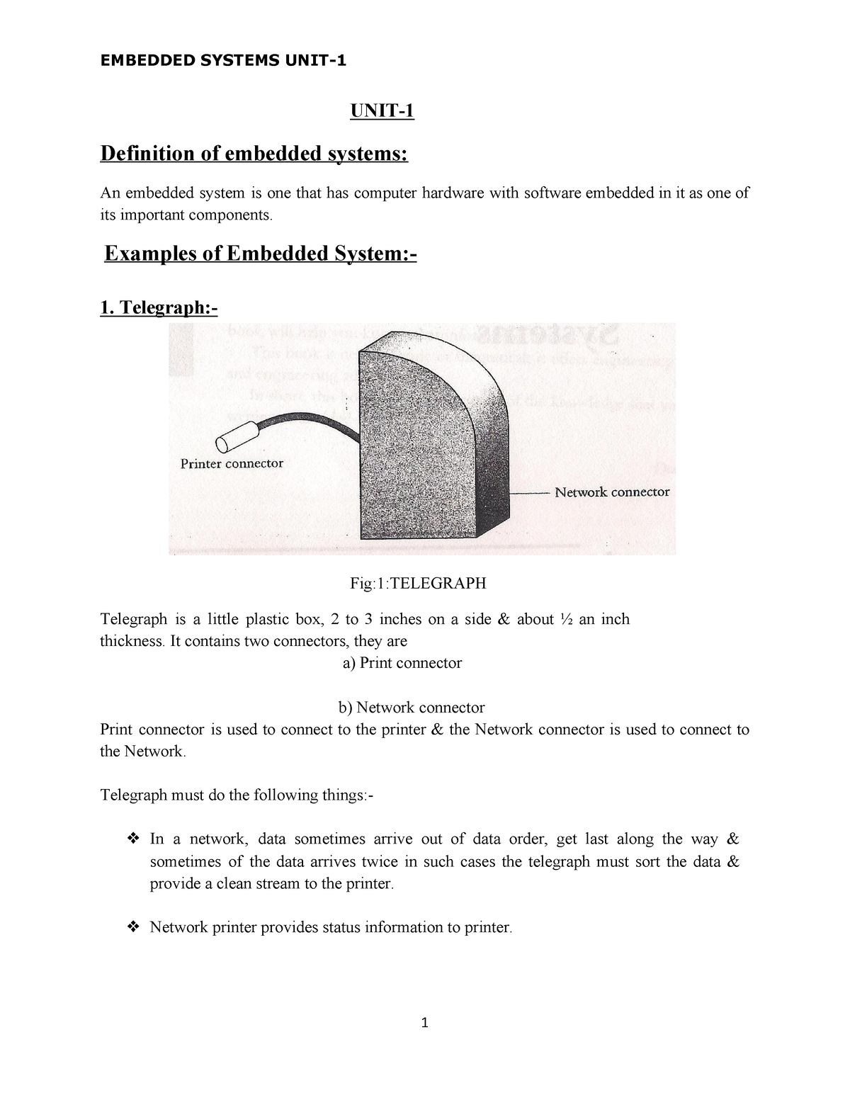 Unit1 Introduction To Embedded System CSE Btech 3/4 - UNIT- Definition ...