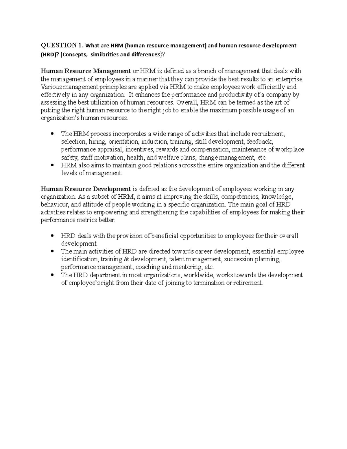 Question 1 HRM Individual - QUESTION 1. What are HRM (human resource ...