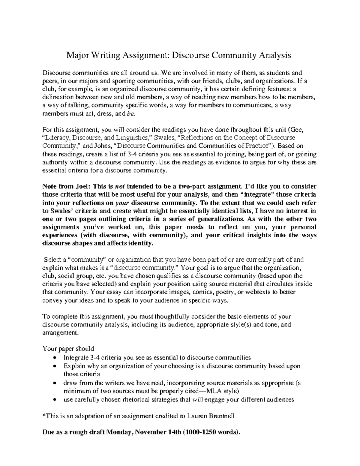 Discourse Community Assignment 3 Daehnke Major Writing Assignment