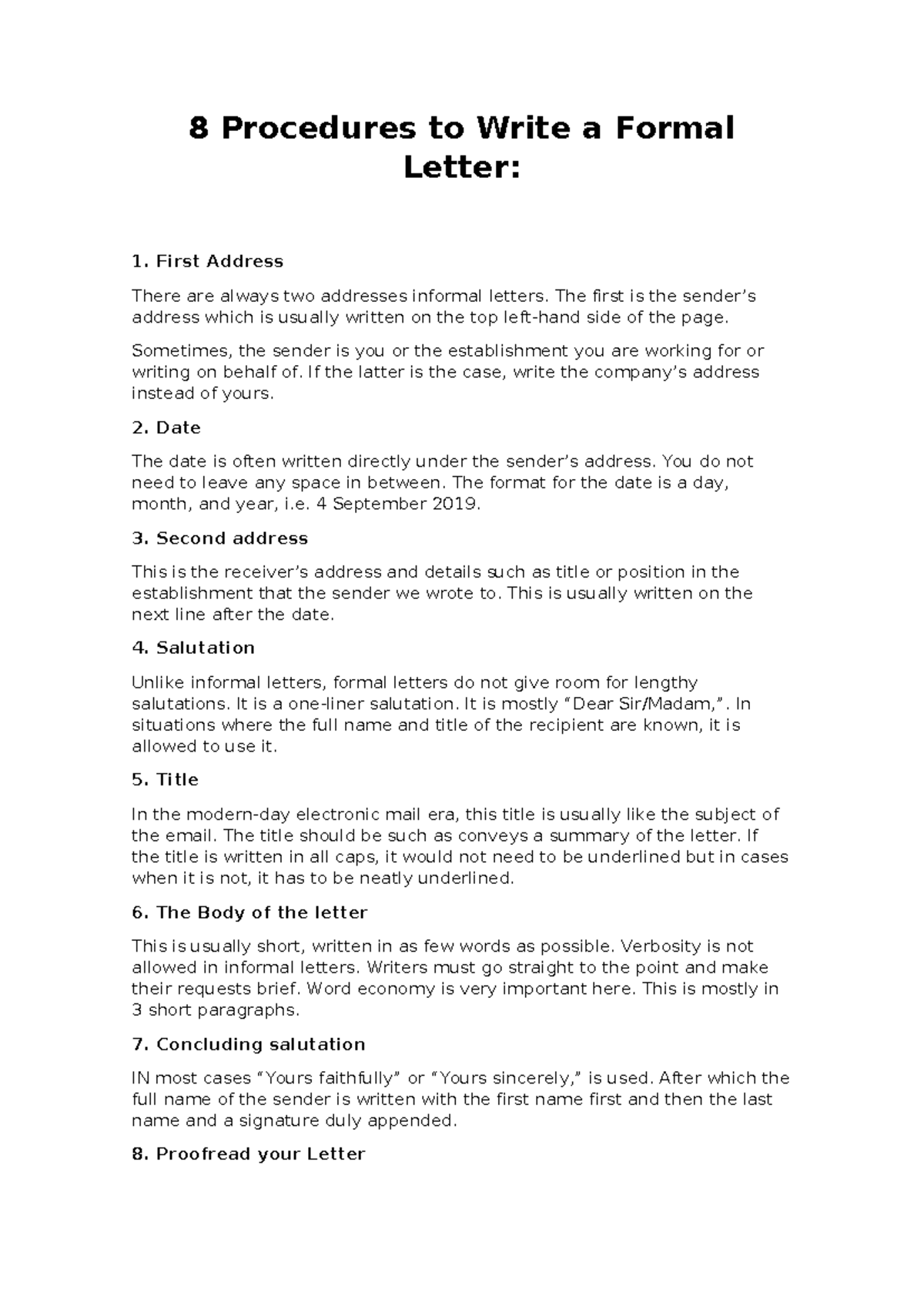 8 Procedures to Write a Formal Letter - First Address There are always ...