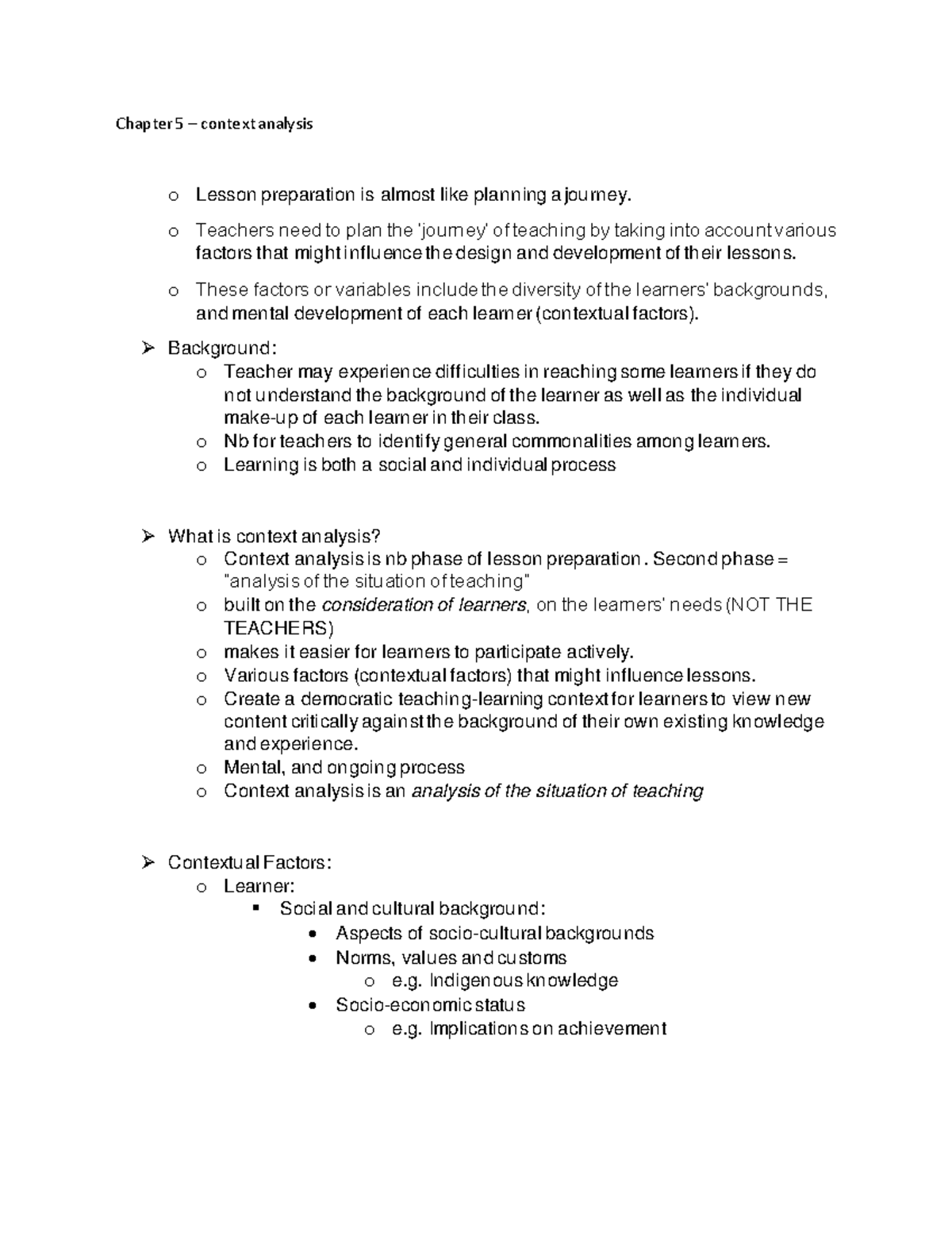 OPV chapter summaries and study notes - Chapter 5 – context analysis o ...