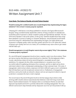 Written Assignment Unit 7 - BUS 4406 - UoPeople - Studocu