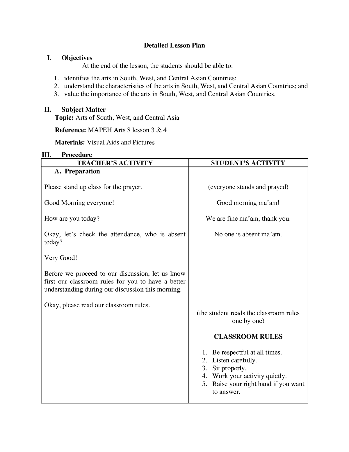 Grade 8 Datailed Lesson PLAN Mapeh 8 - Detailed Lesson Plan I ...