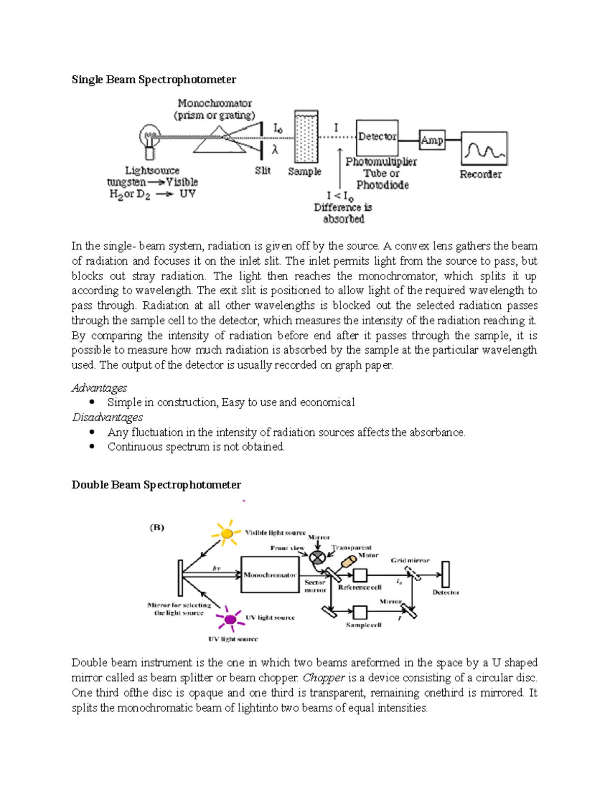 Single Beam and Double beam Single Beam Spectrophotometer In the