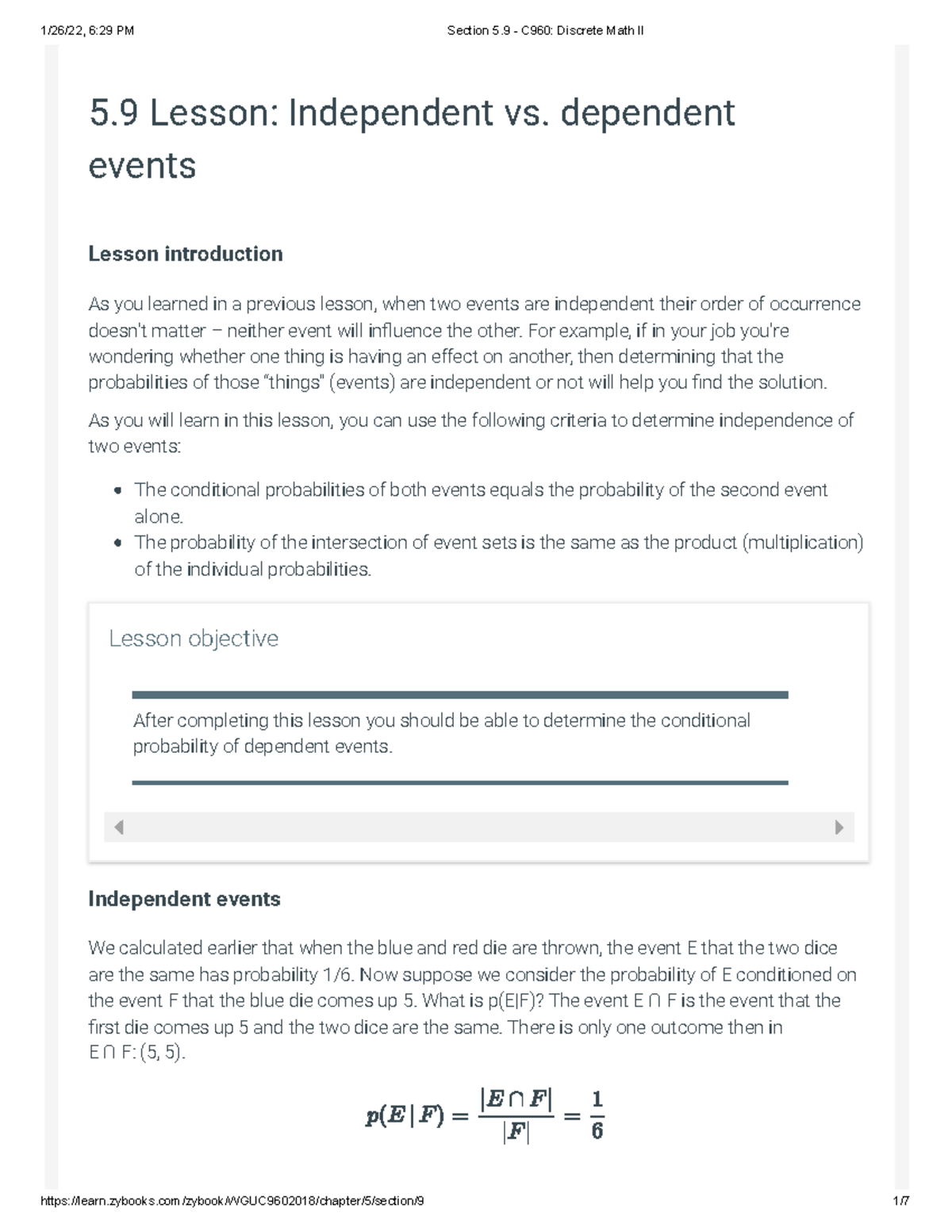 Section 5.9 - C960 Discrete Math II - 5 Lesson: Independent Vs ...