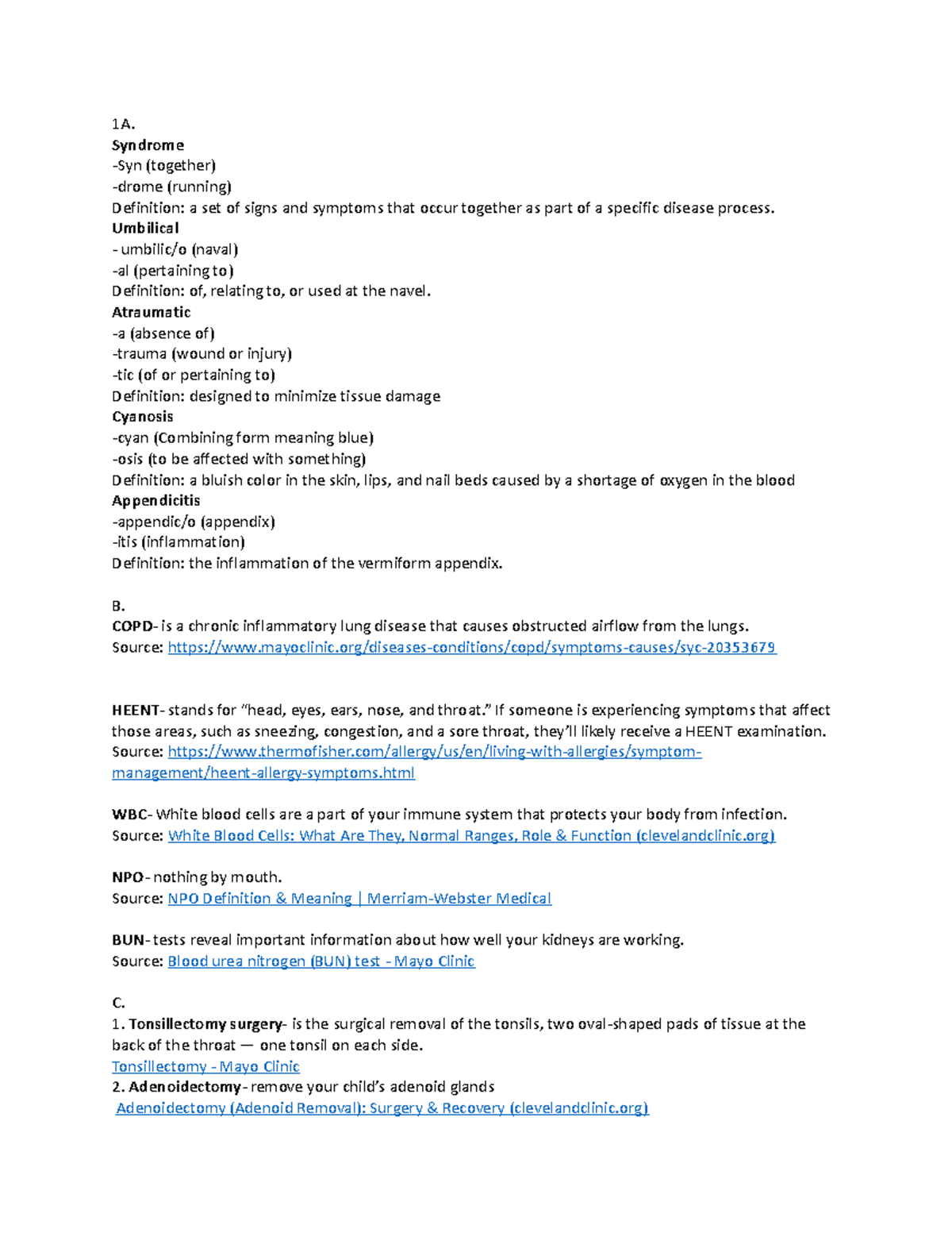 HIT 111 Lesson 1 - Basic Medical terminology module 1 - 1A. Syndrome ...