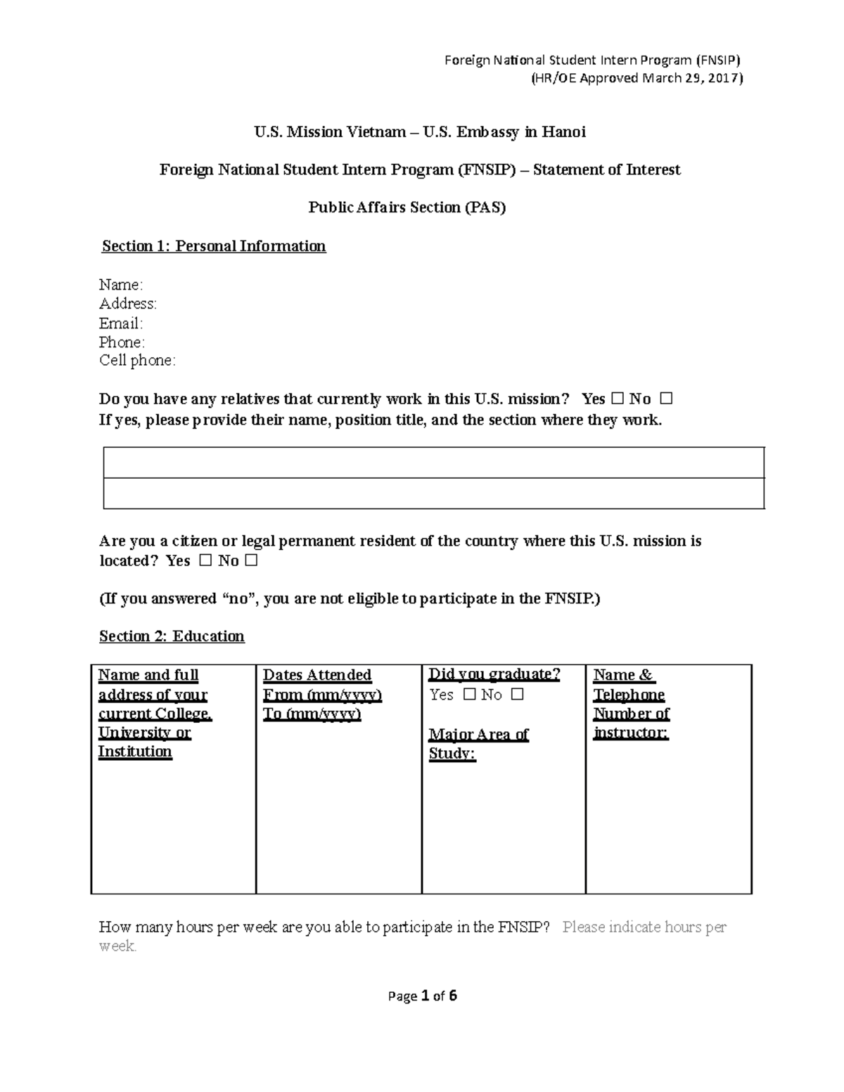 PAS Statement of Interest and Gratuitous Service Agreement Form 1 ...