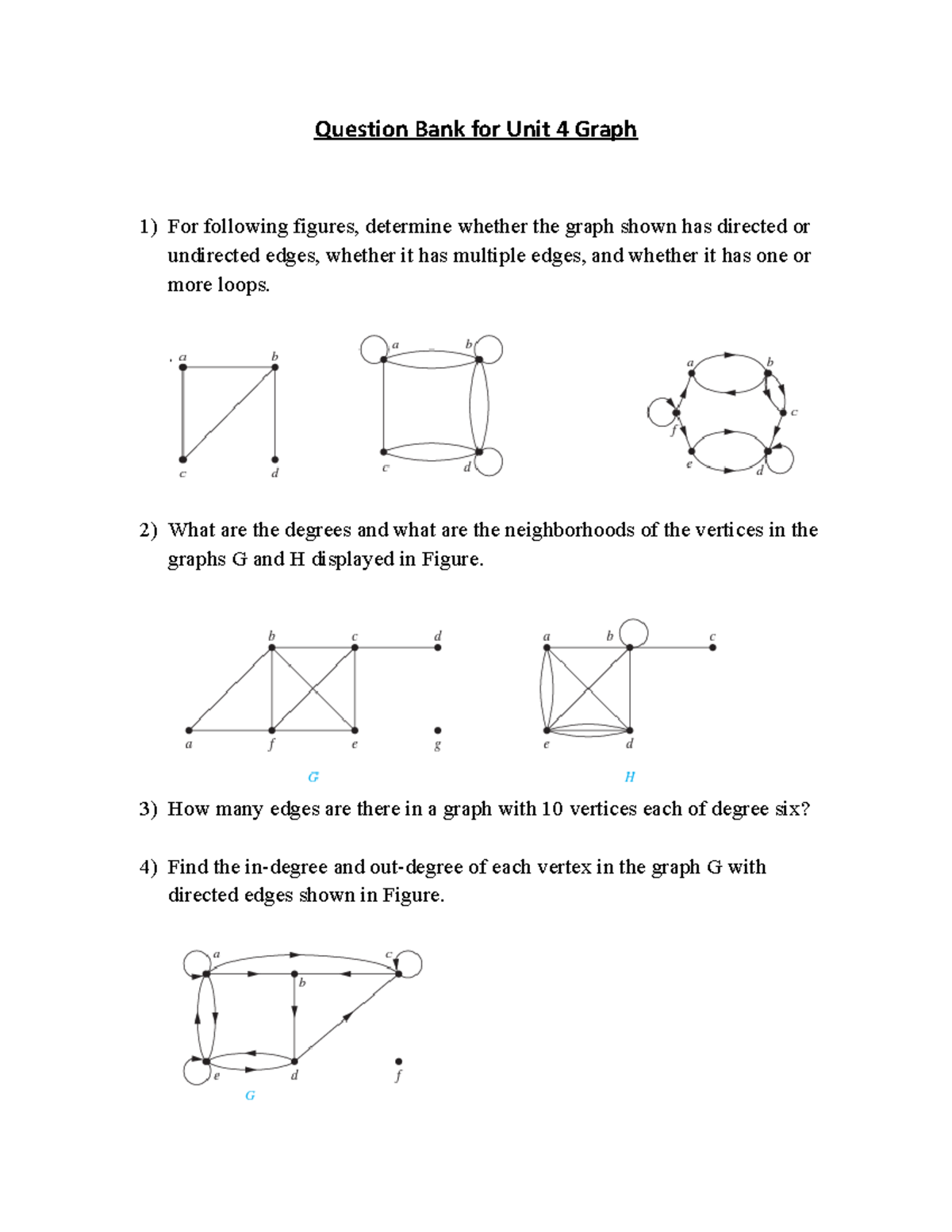 Practice Set for Unit 4 Graph - Question Bank for Unit 4 Graph For ...