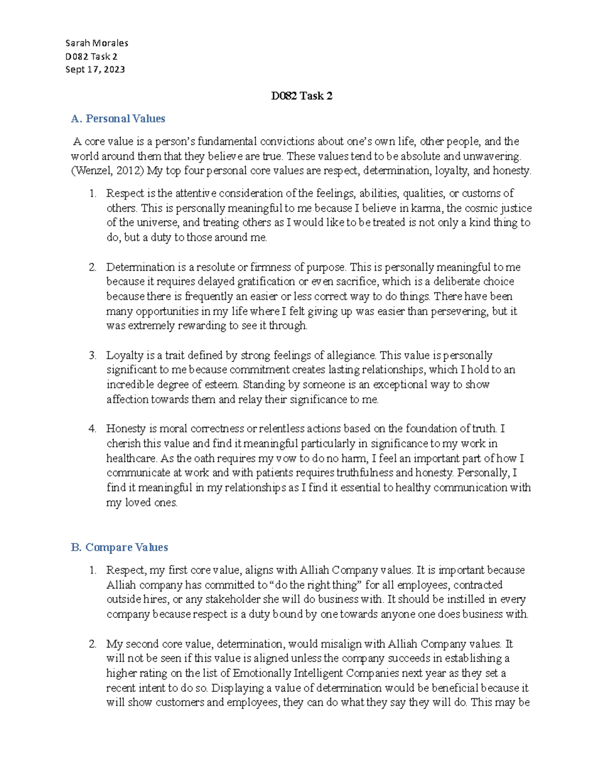 Sarah Morales D082 Task 2 - Sarah Morales D082 Task 2 Sept 17, 2023 ...