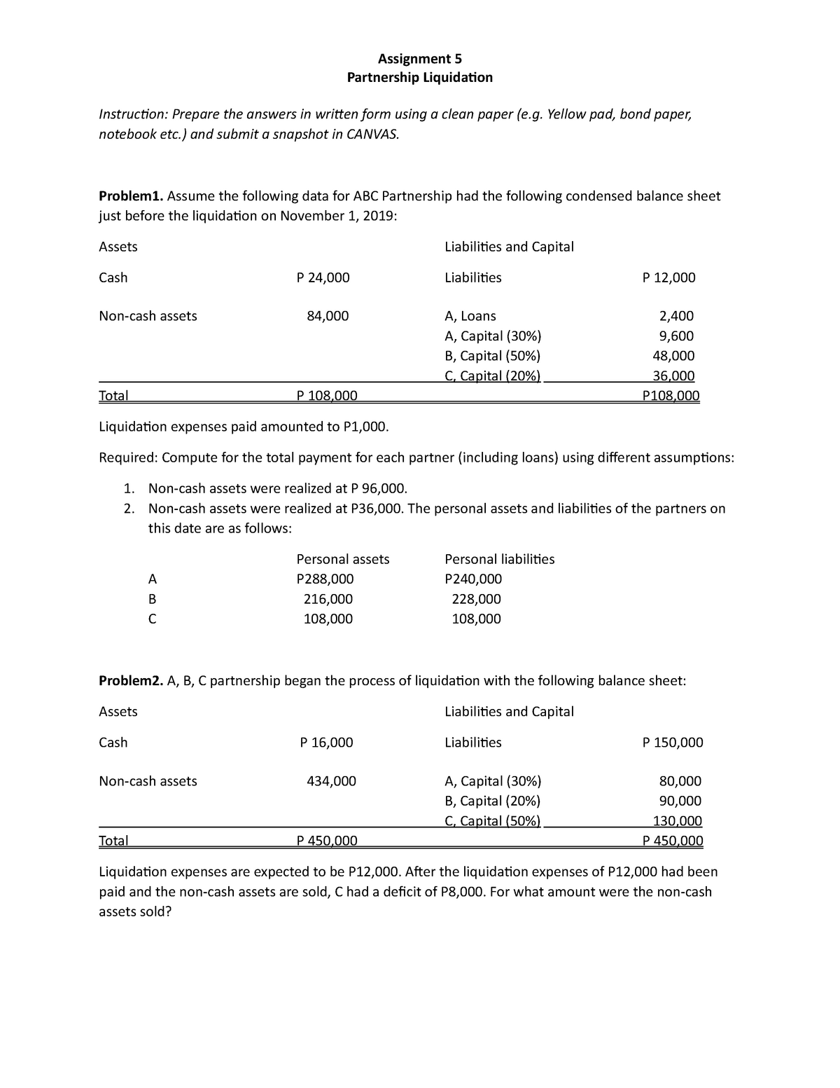 Assignment 5 Liquidation - Assignment 5 Partnership Liquidation ...