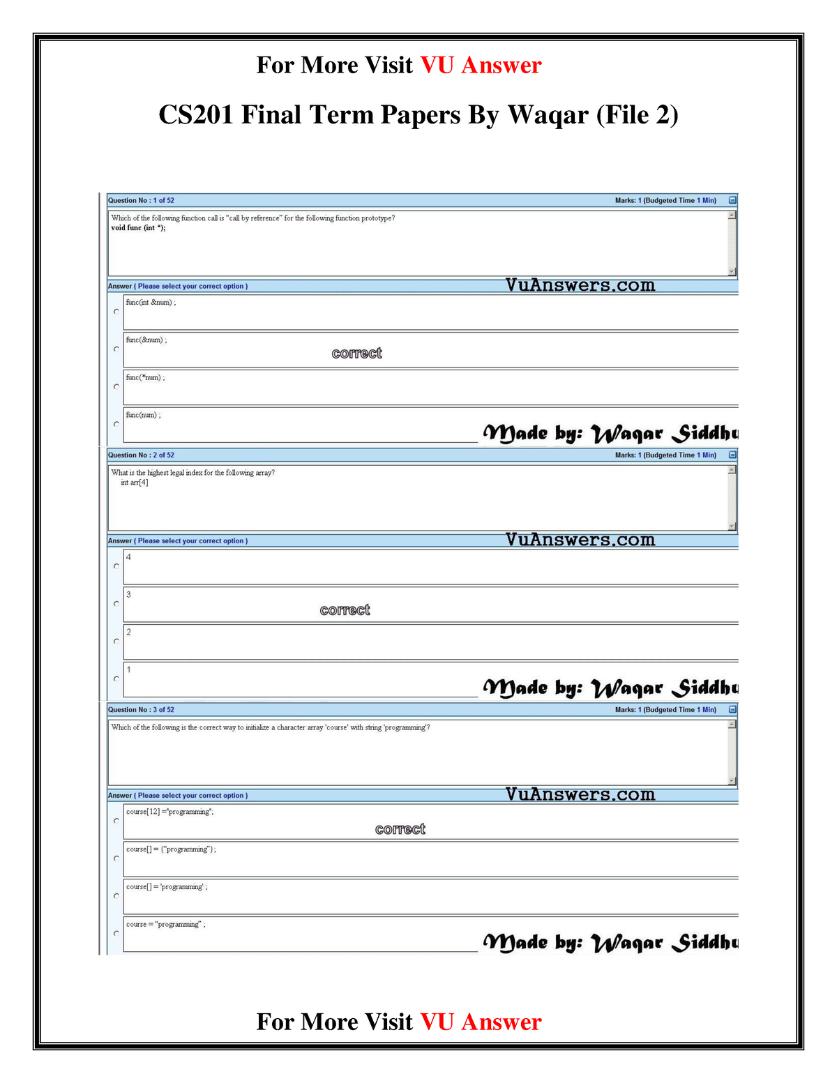 CS201 Final Term Papers By Waqar (File 2)-1 - Computer Science - Studocu