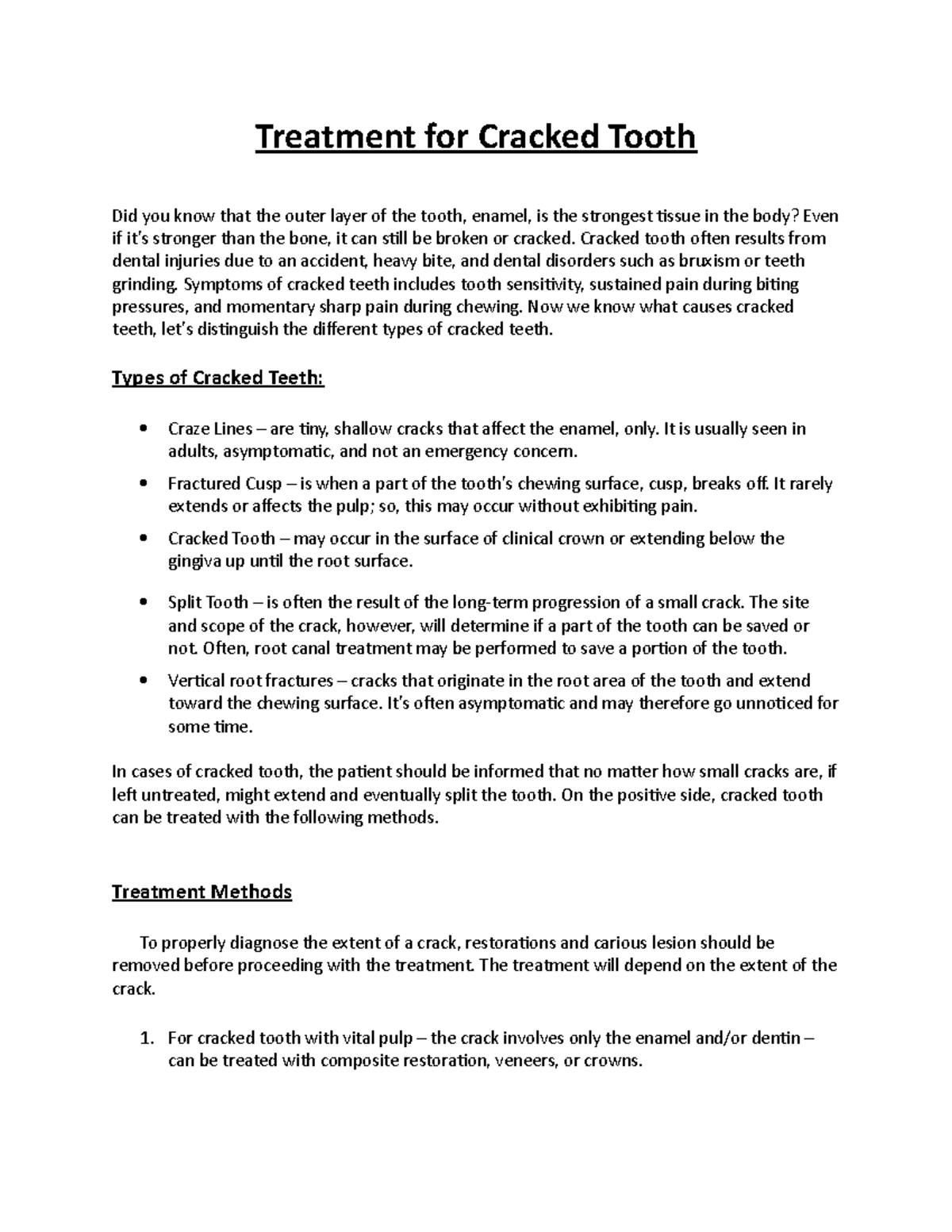 Treatment for Cracked Tooth - Cracked tooth often results from dental ...