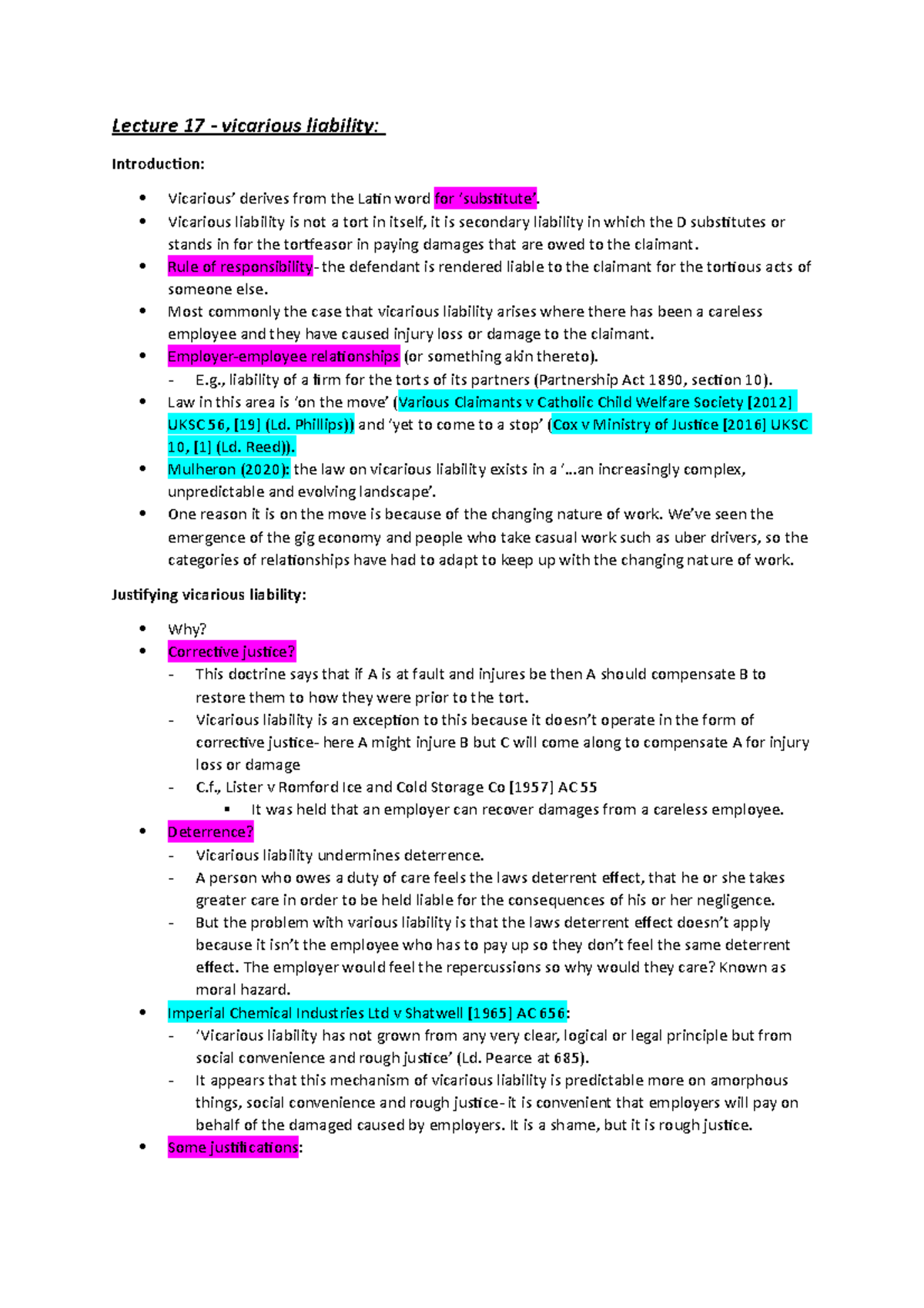 Lecture 17- Vicarious Liability - Lecture 17 - Vicarious Liability ...