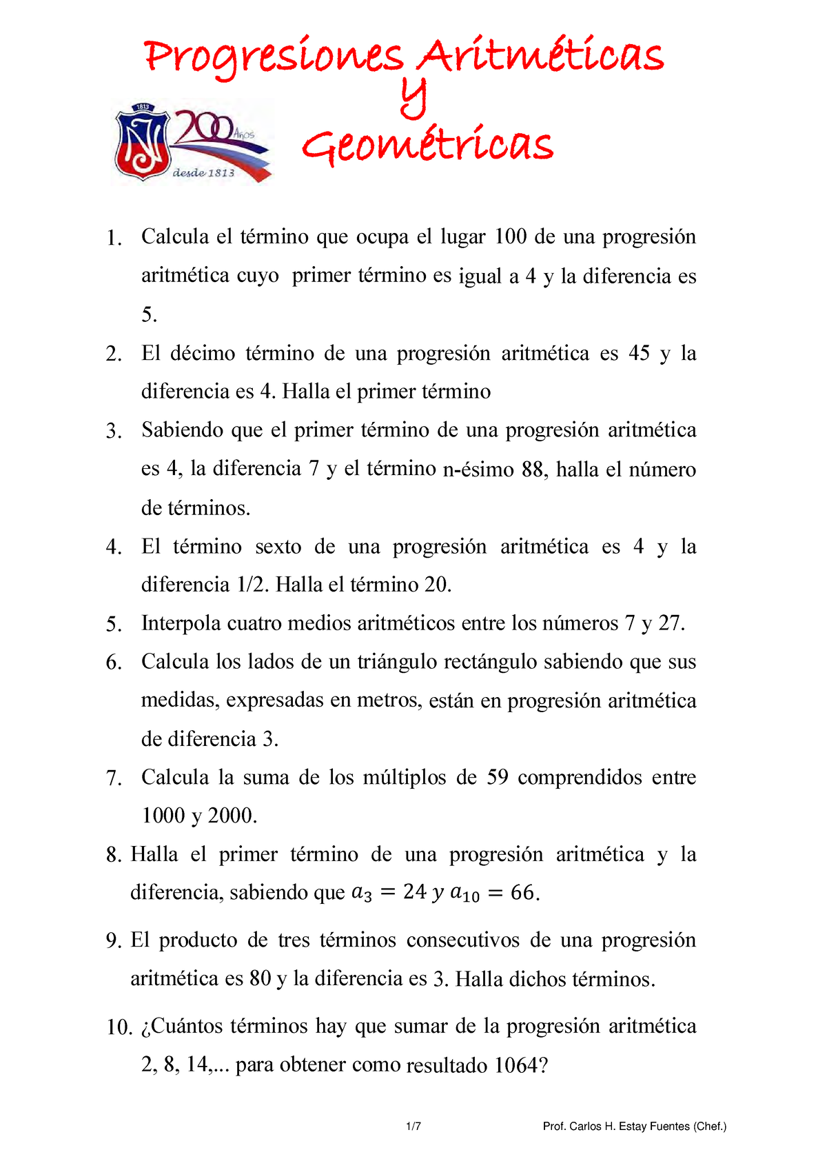 Progresion ARIT - Bastante Bueno - Progresiones Aritméticas Y ...