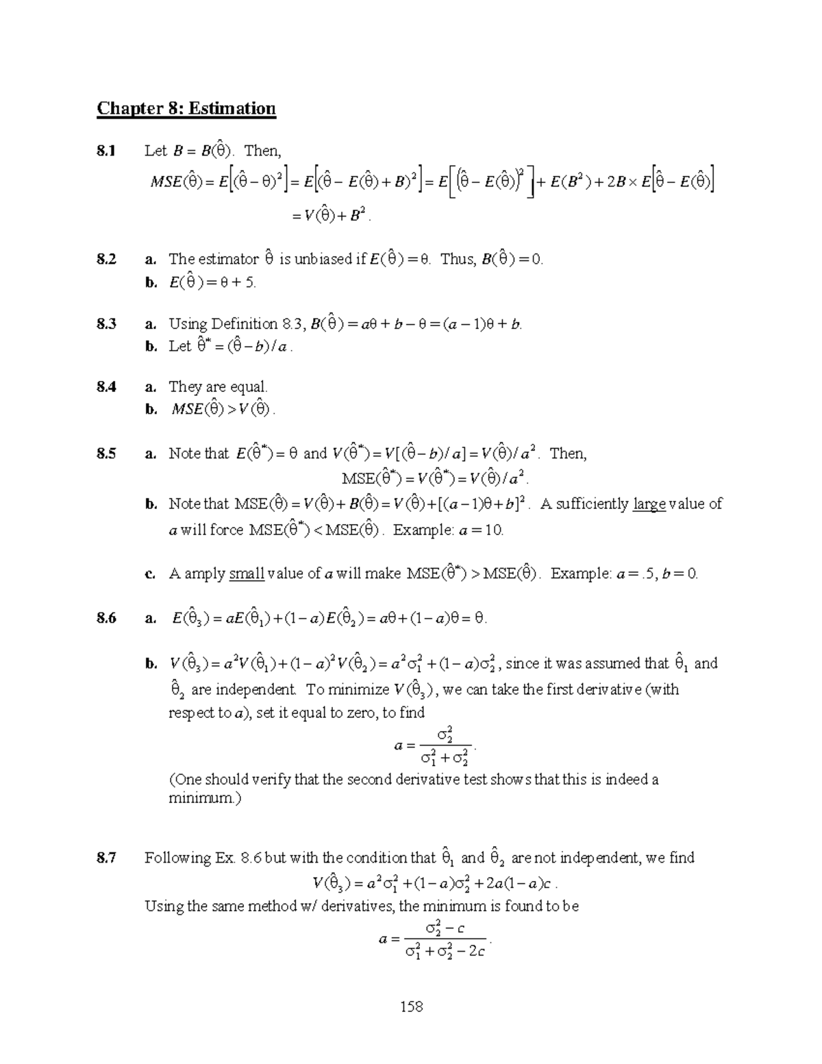 Chapter 8 - Estimation - Then, ( ) 2 MSE ( ) E ( 2 E E ( ) B ) 2 E E ...