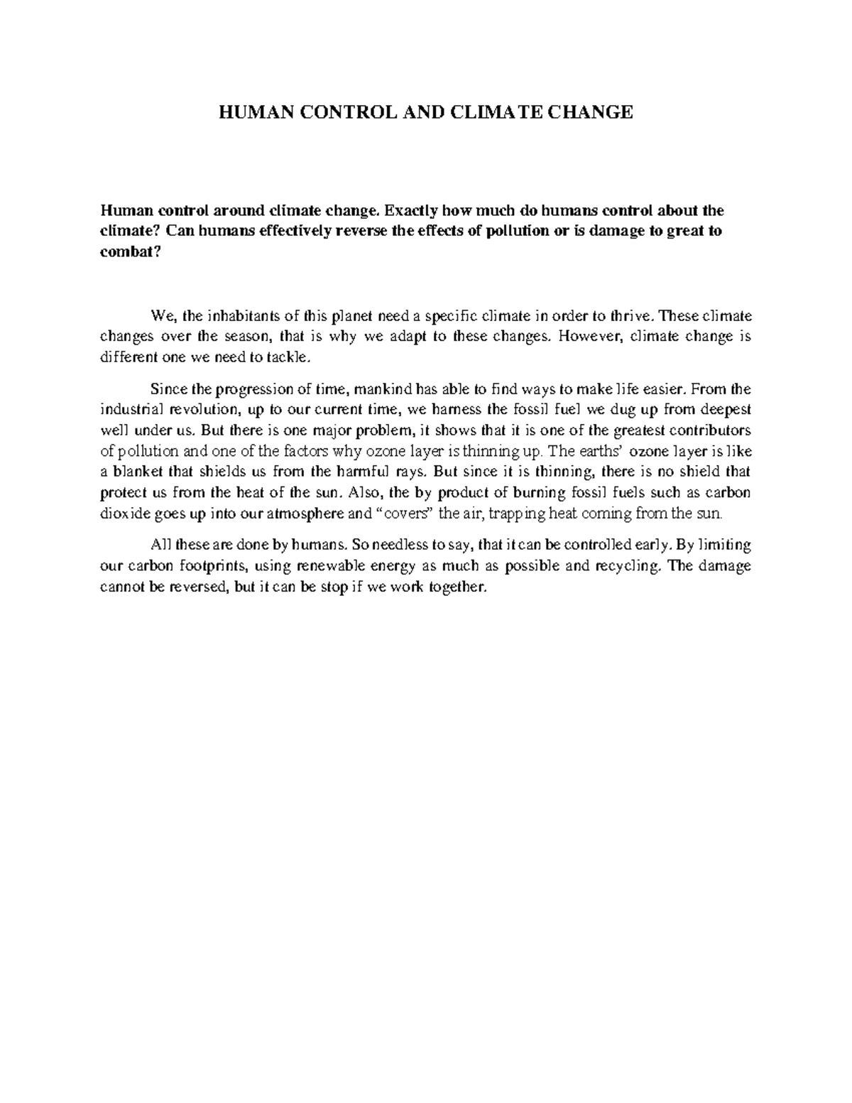 Human Control Around Climate Change - Biological Science 2 (Lec & Lab ...