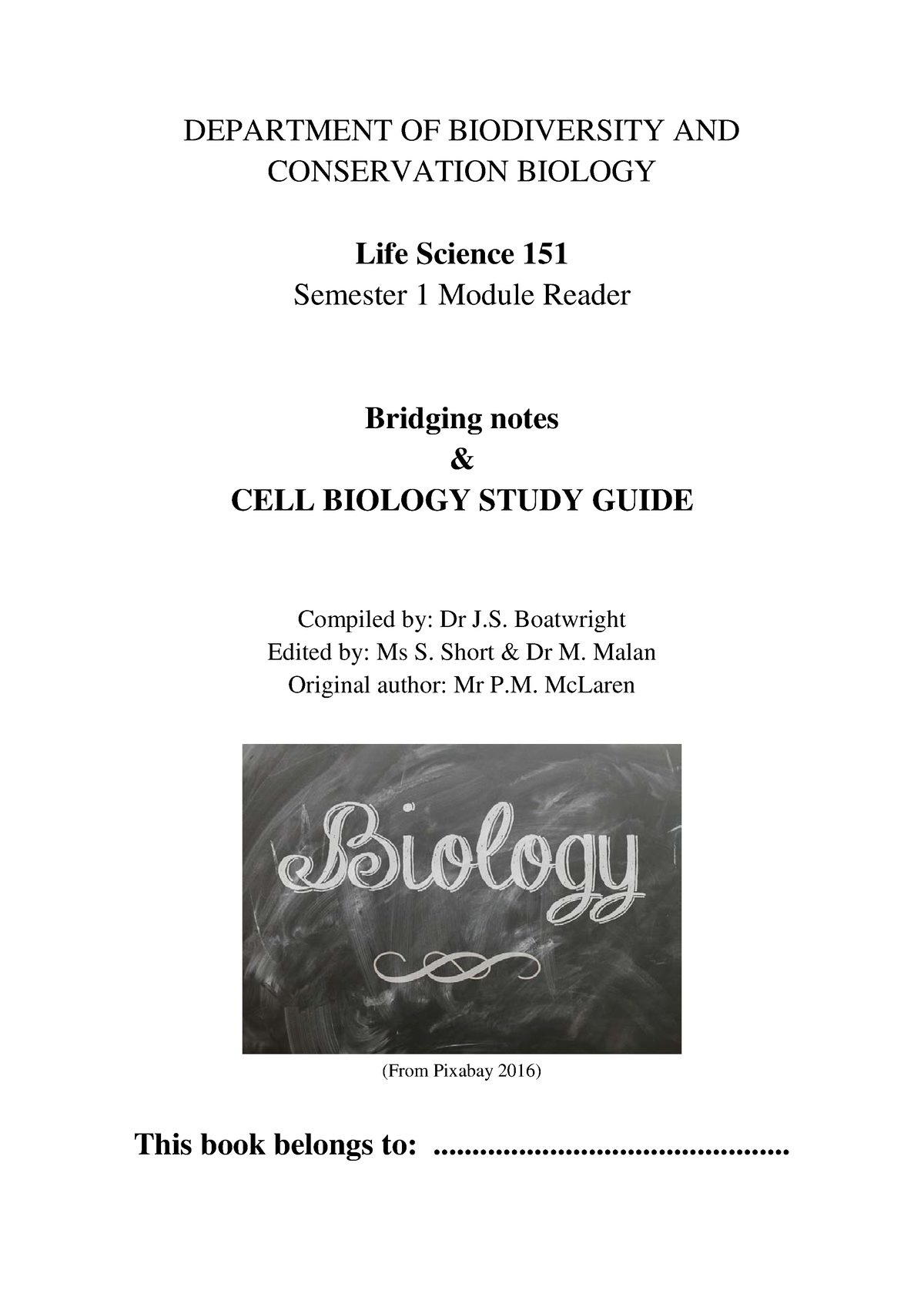 LFS151 Cell Biology Study Guide - DEPARTMENT OF BIODIVERSITY AND ...