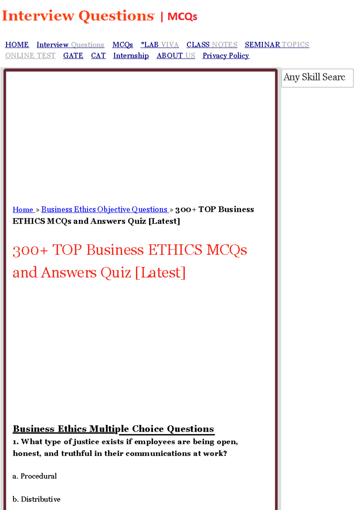 300+ TOP Business Ethics MCQs And Answers Quiz [Latest] 2022 ...