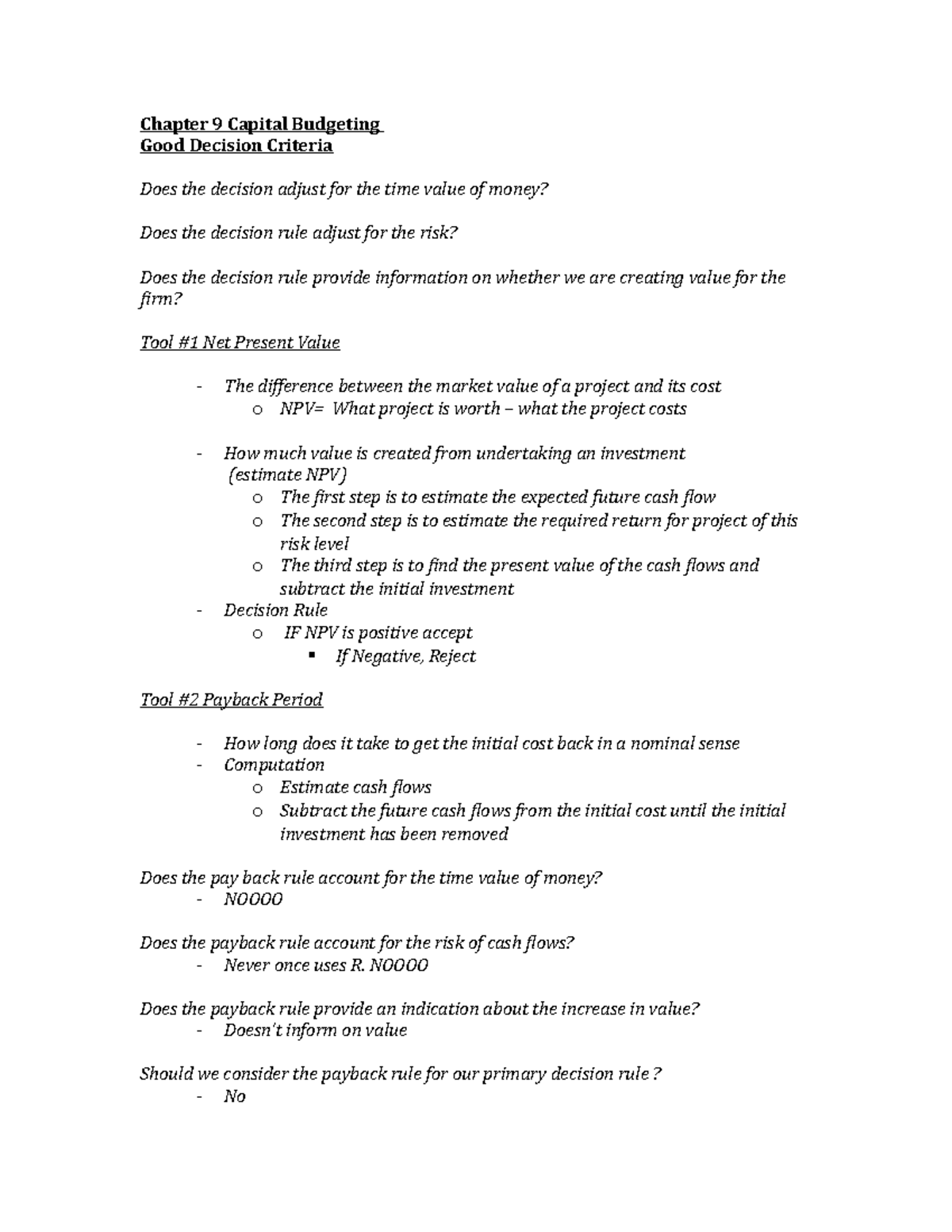 Chapter 9. Capital Budgeting - Chapter 9 Capital Budgeting Good ...