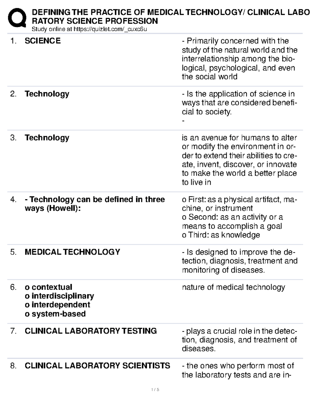 Defining THE Practice OF Medical Technology Clinical Laboratory Science