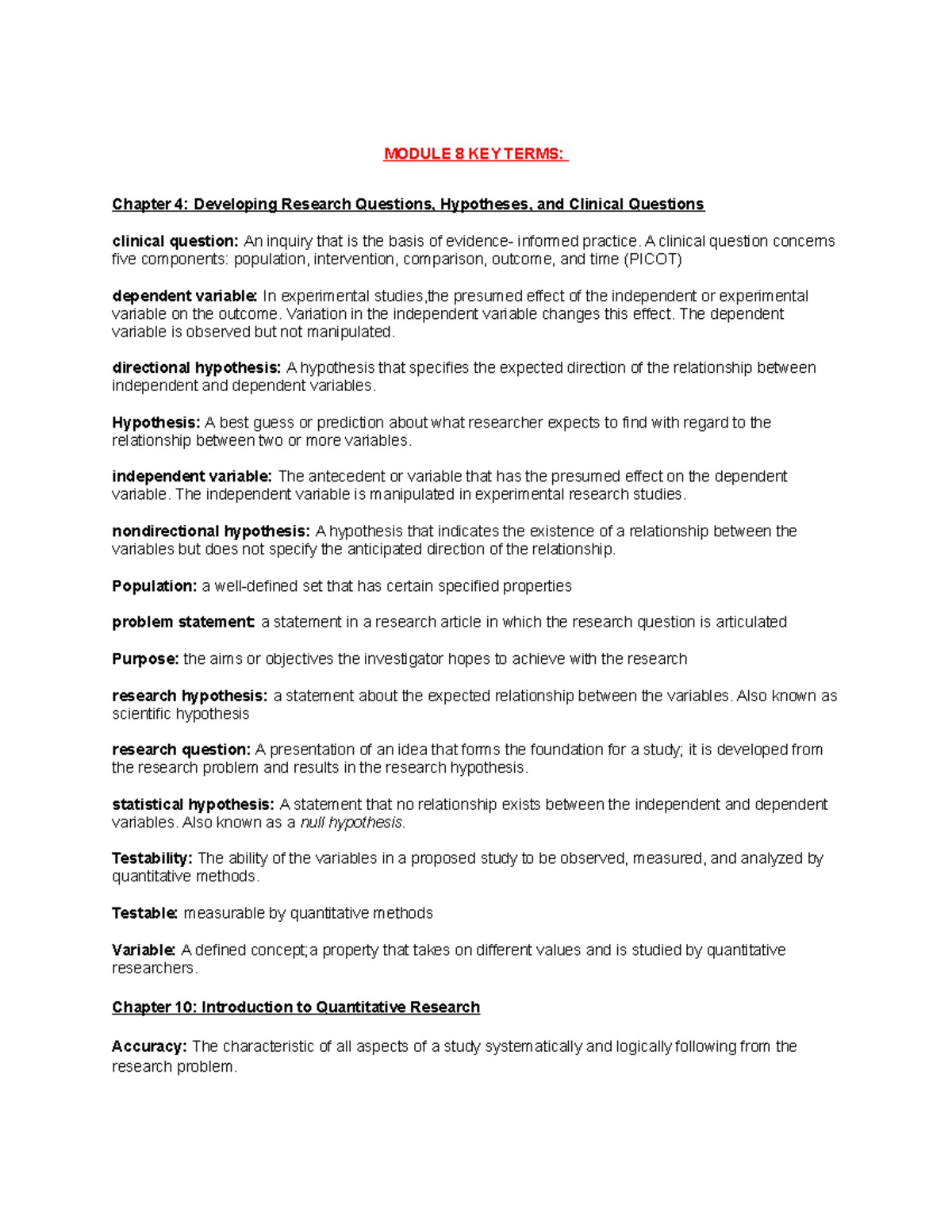 key terms in quantitative research