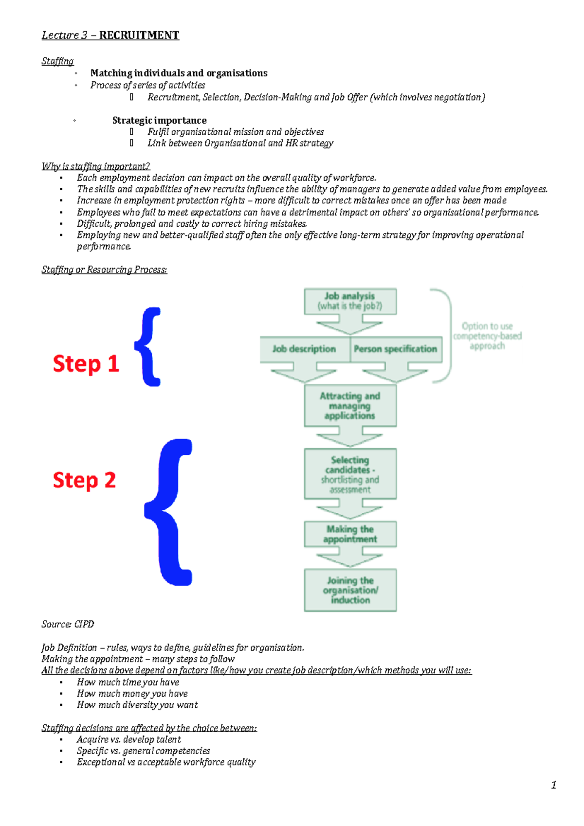 Lecture 3 Recruitment - lec 3 notes - Lecture 3 – RECRUITMENT Staffing ...