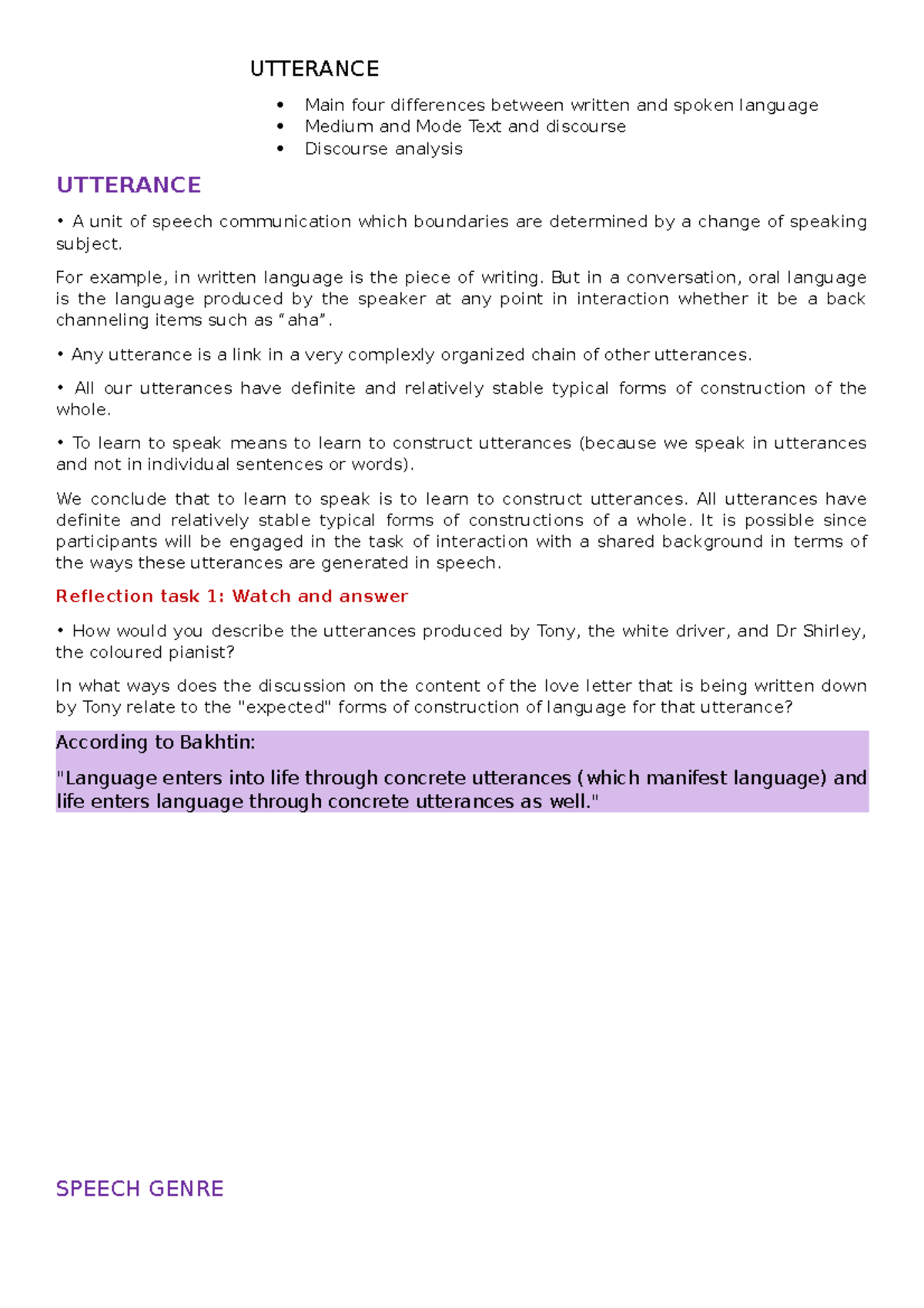 Diccion - apuntes - UTTERANCE Main four differences between written and ...
