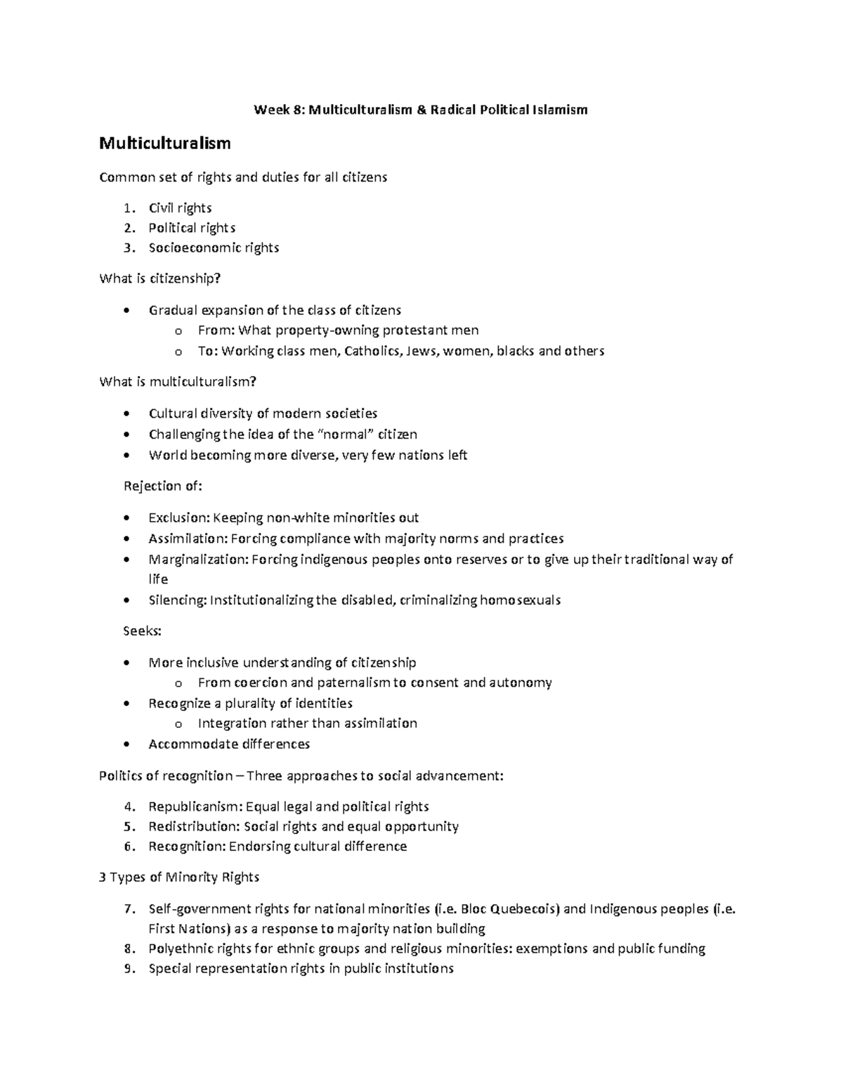 Week 8 - Multiculturalism Radical Political Islamism - Week 8 ...